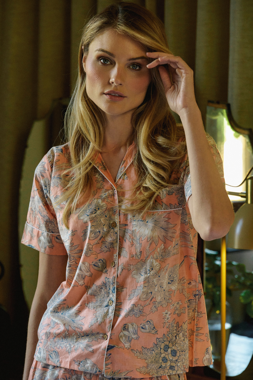 Peach and Taupe Floral Cotton Shorty PJ In Bag