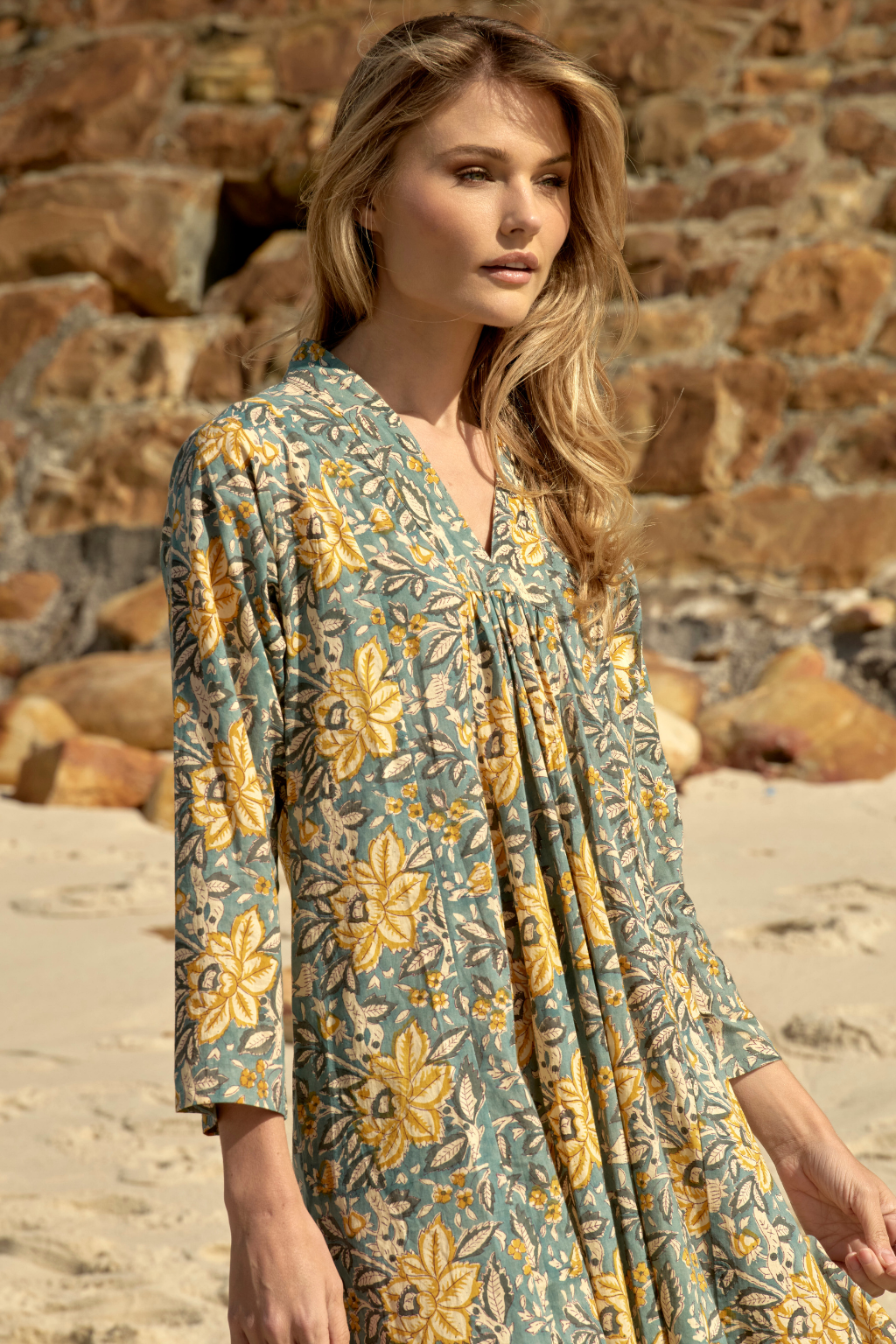 Sage and Thatch Cotton Print Liyana Kaftan Dress
