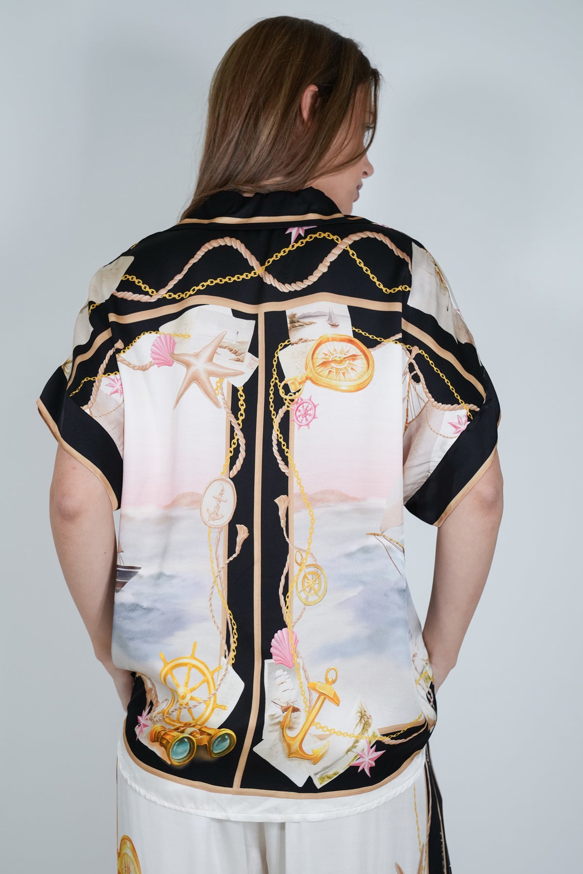 Black Maritime Silk Blend Blouse