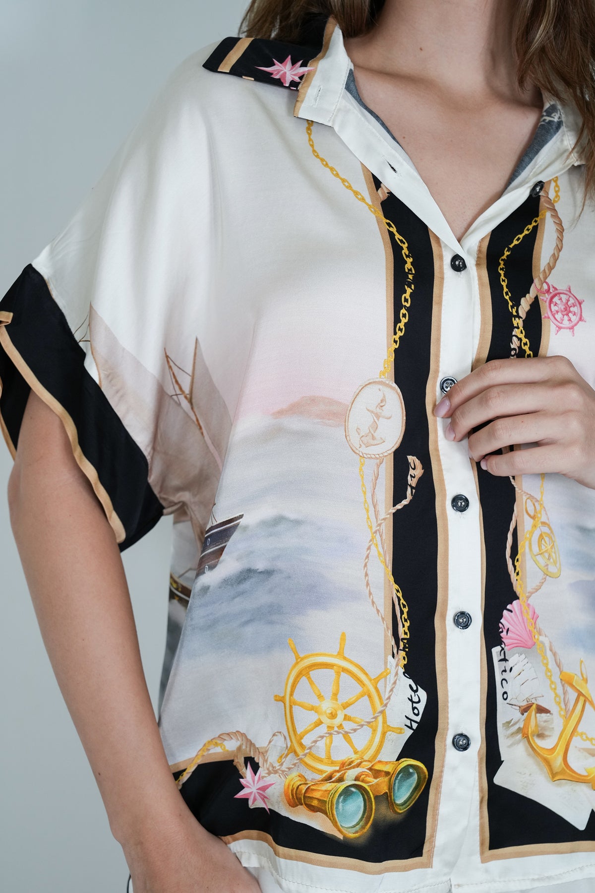 Black Maritime Silk Blend Blouse