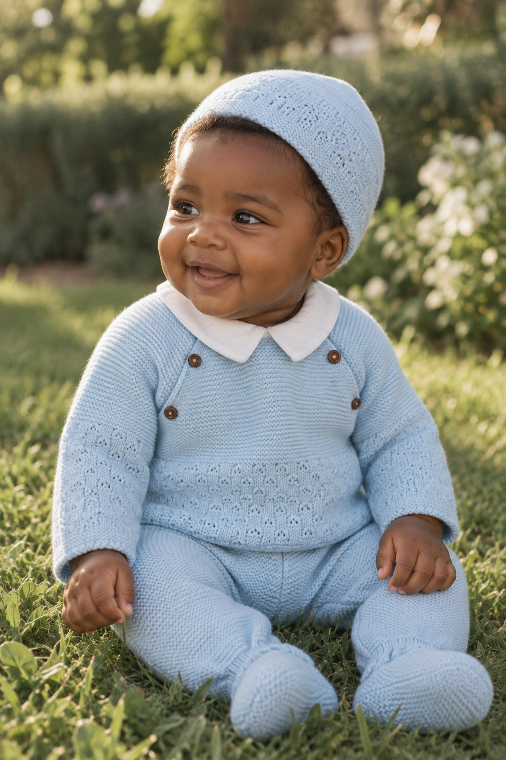 Blue Button Knit Set