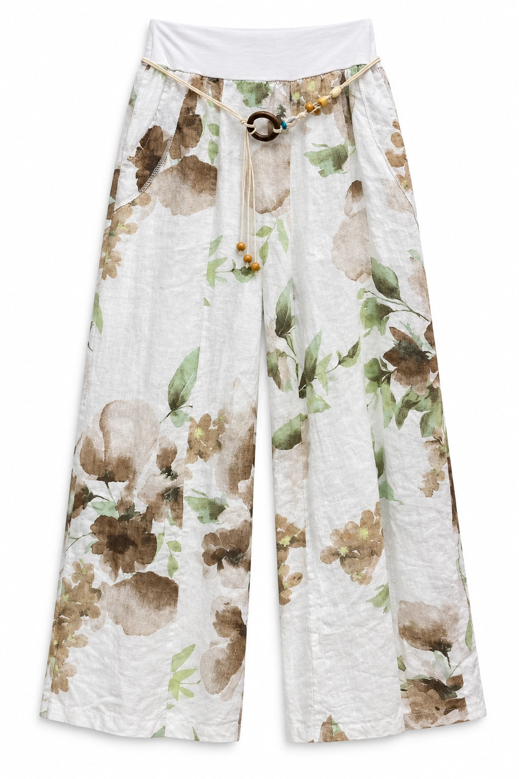 White Amelia Flower Print Linen Pant