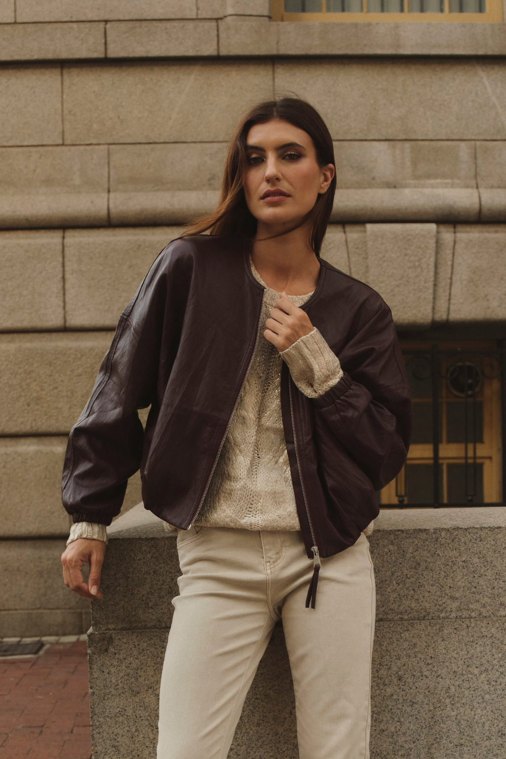 Burgundy bomber jacket