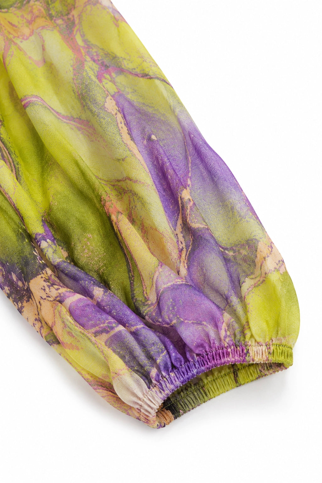 Chartreuse Marble Print Silk Dress