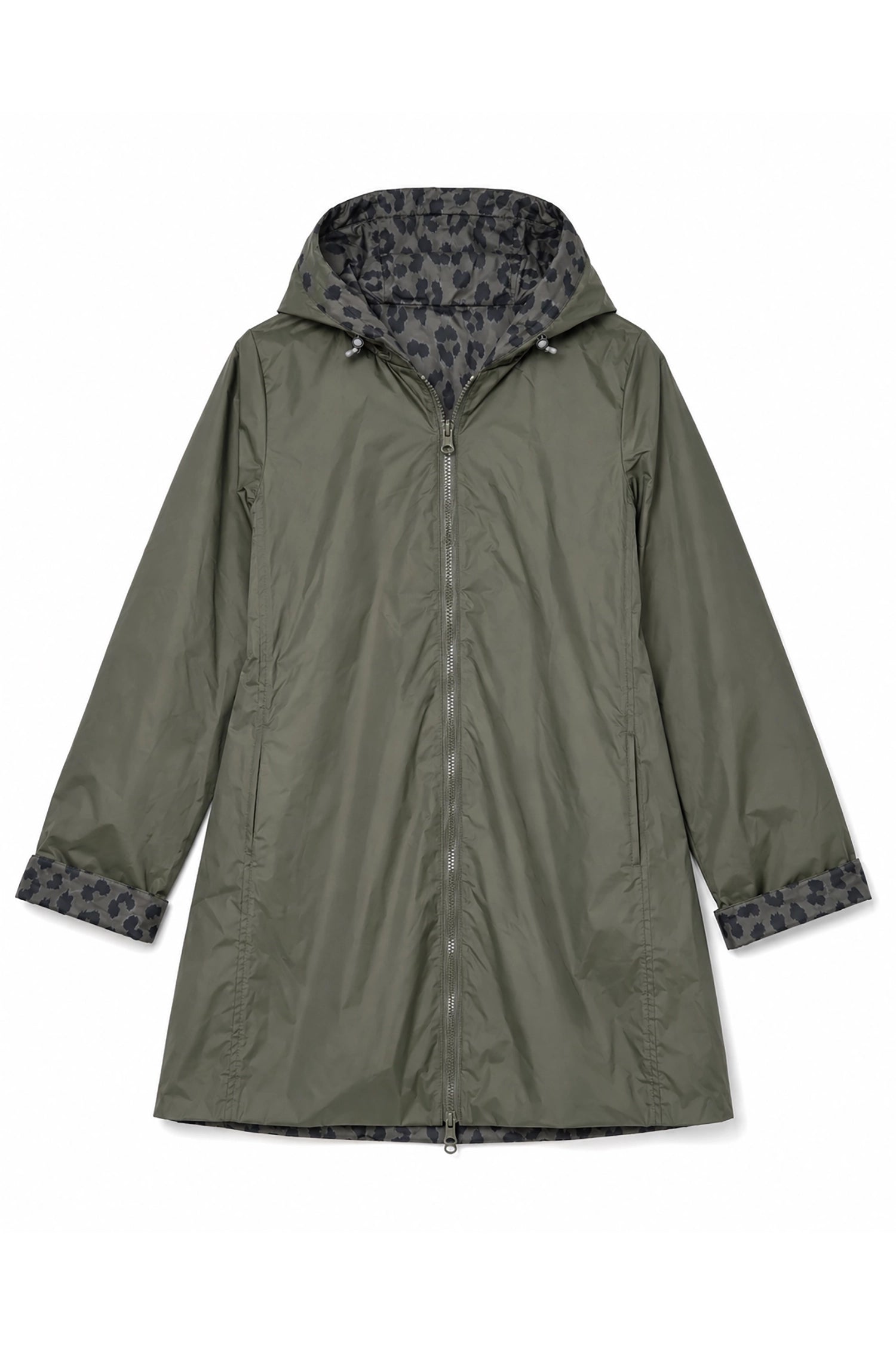 Khaki Animal Print Reversible Raincoat