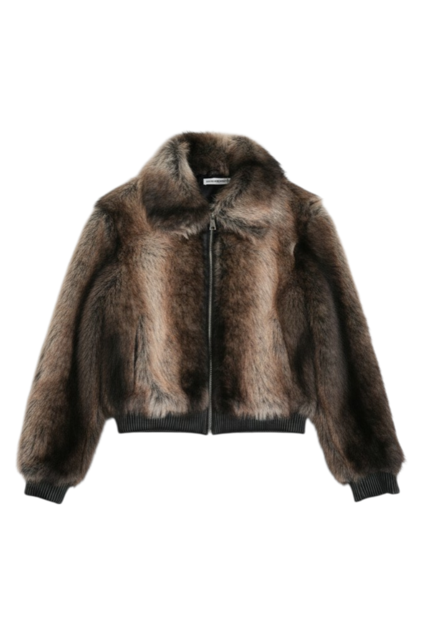 Chocolate Biker Faux Fur Jacket