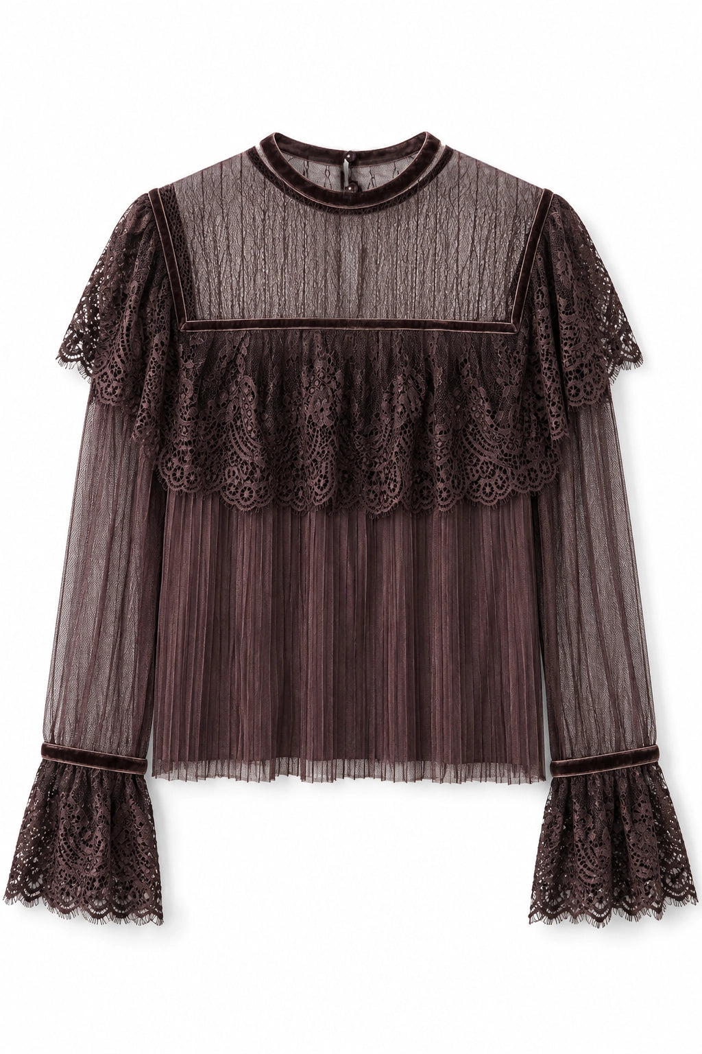 Chocolate Mesh Pleated Blouse