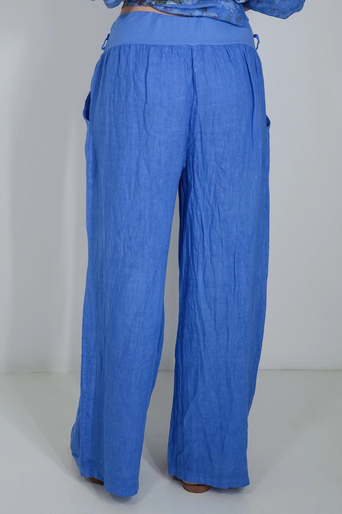 Cobalt Wide Leg Linen Pant