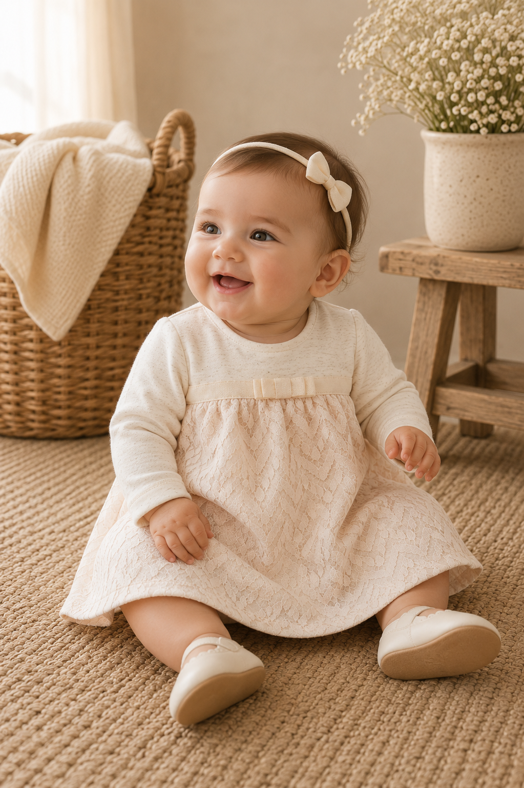 Cream Lace Bow Dress