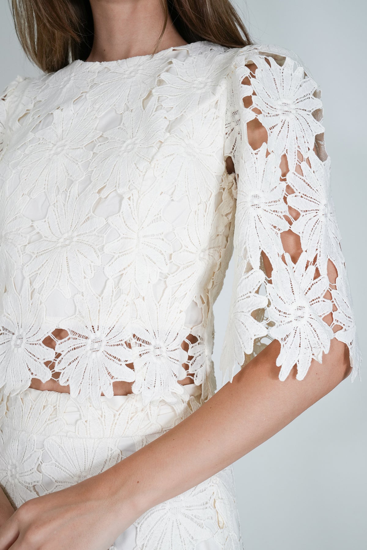 Cream Lace Josie Zip Top