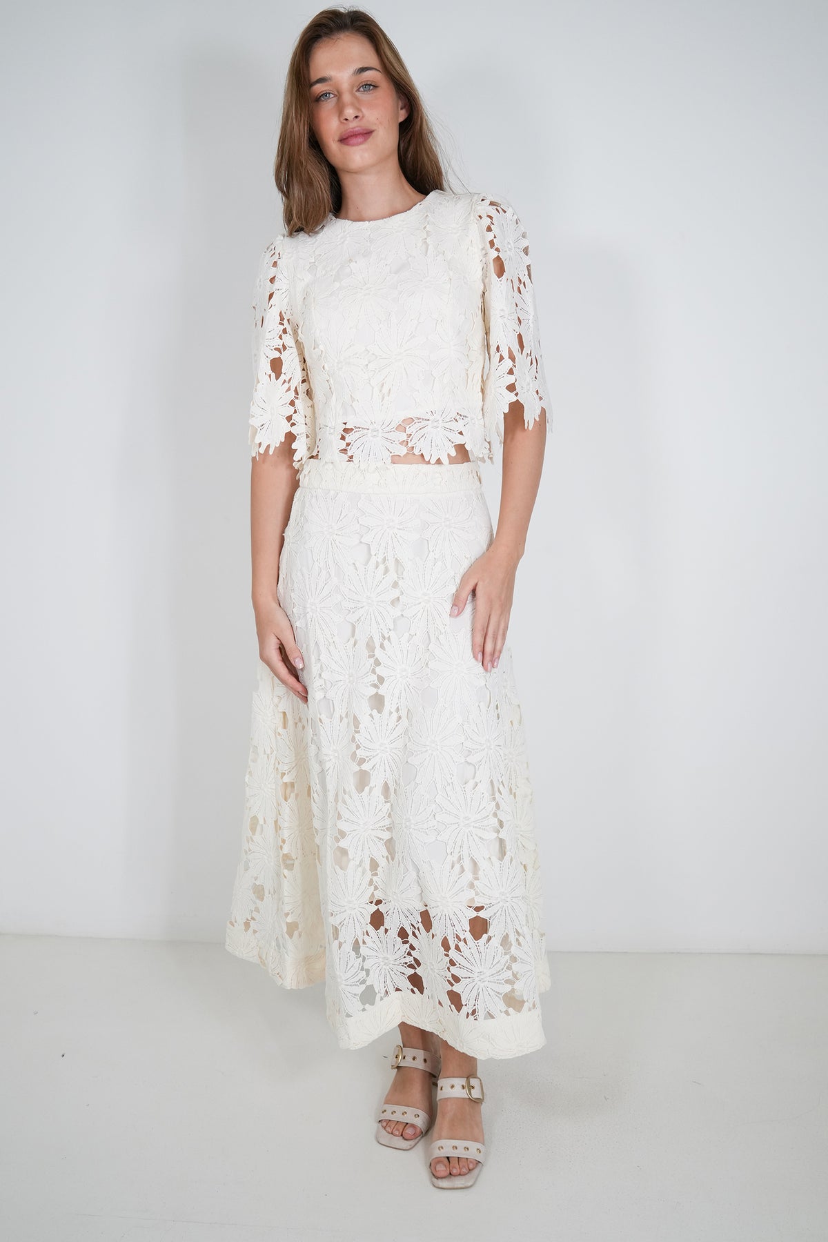 Cream Lace Josie Zip Top