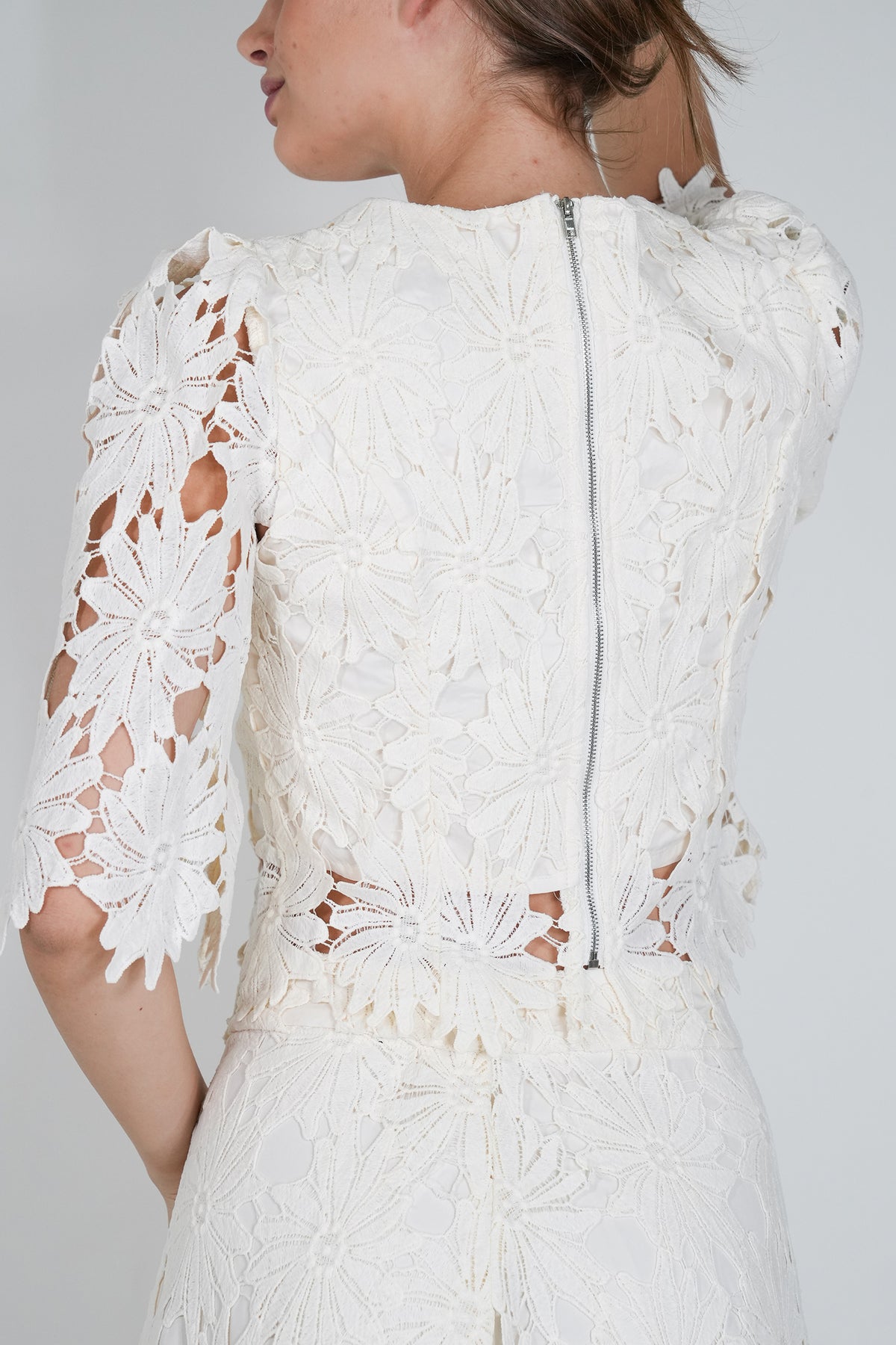 Cream Lace Josie Zip Top