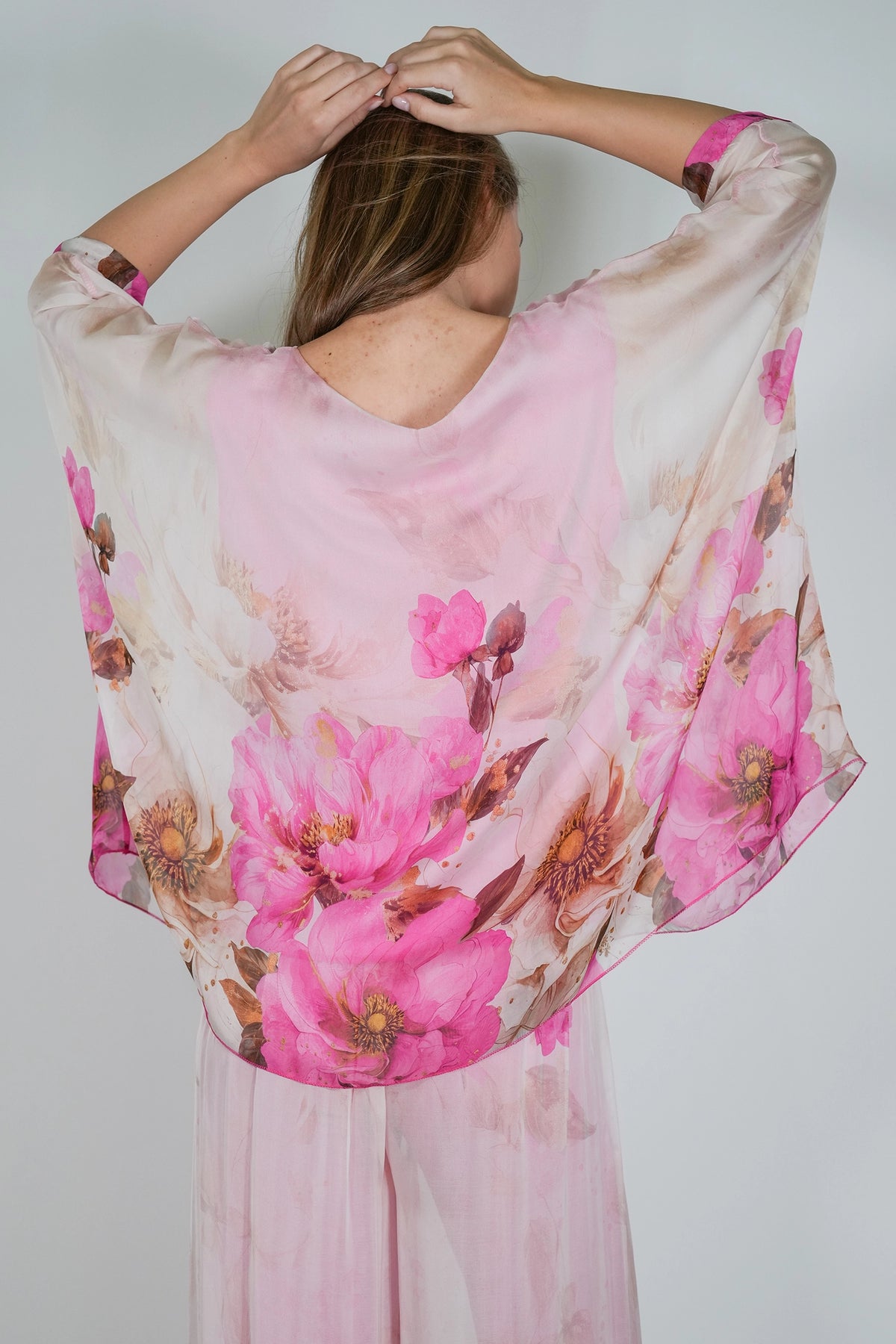 Cream and Cerise Savanna Silk Poncho