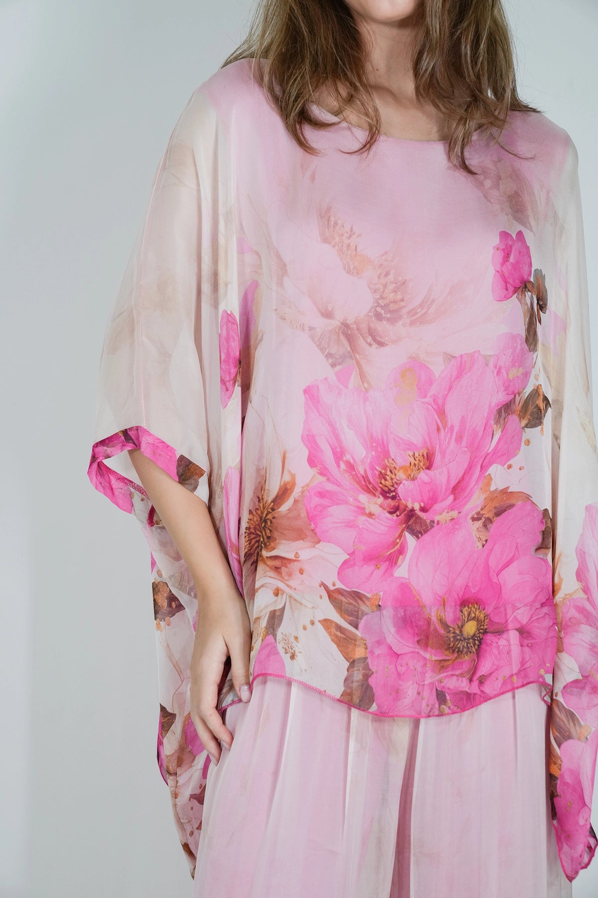 Cream and Cerise Savanna Silk Poncho