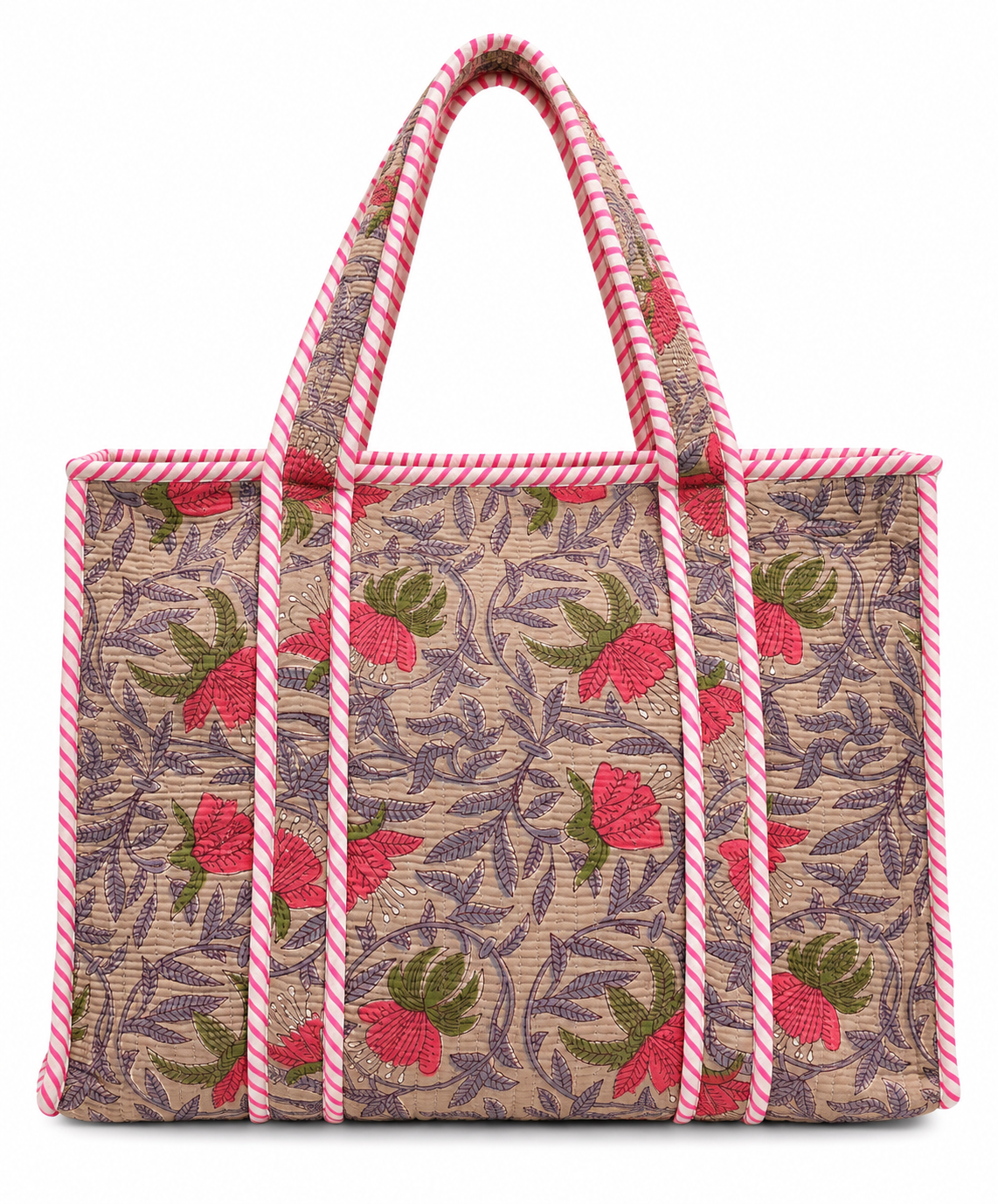 Taupe Floral Tote Bag With Zip