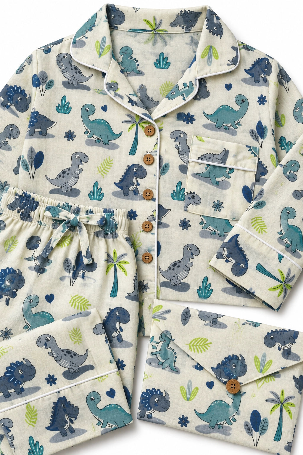 Grey Dino Cotton Long Sleeve PJ