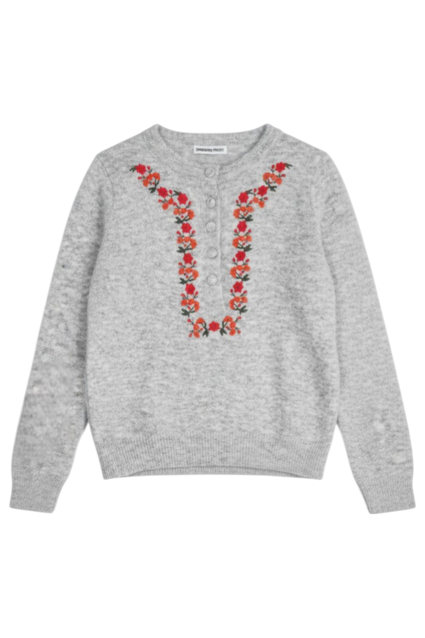 Grey Floral Button Jumper