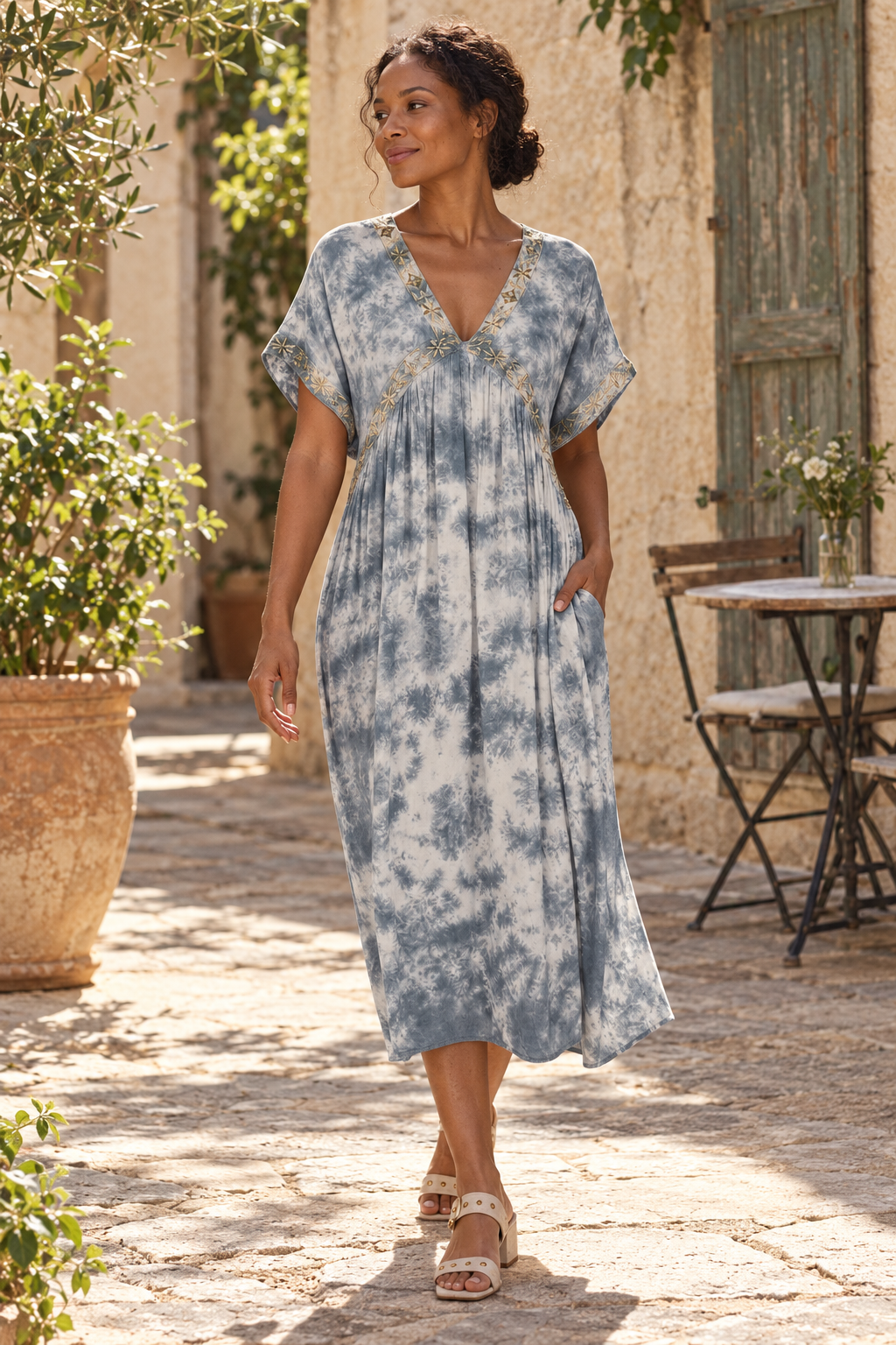 Grey Stonewash Viscose and Linen Dress