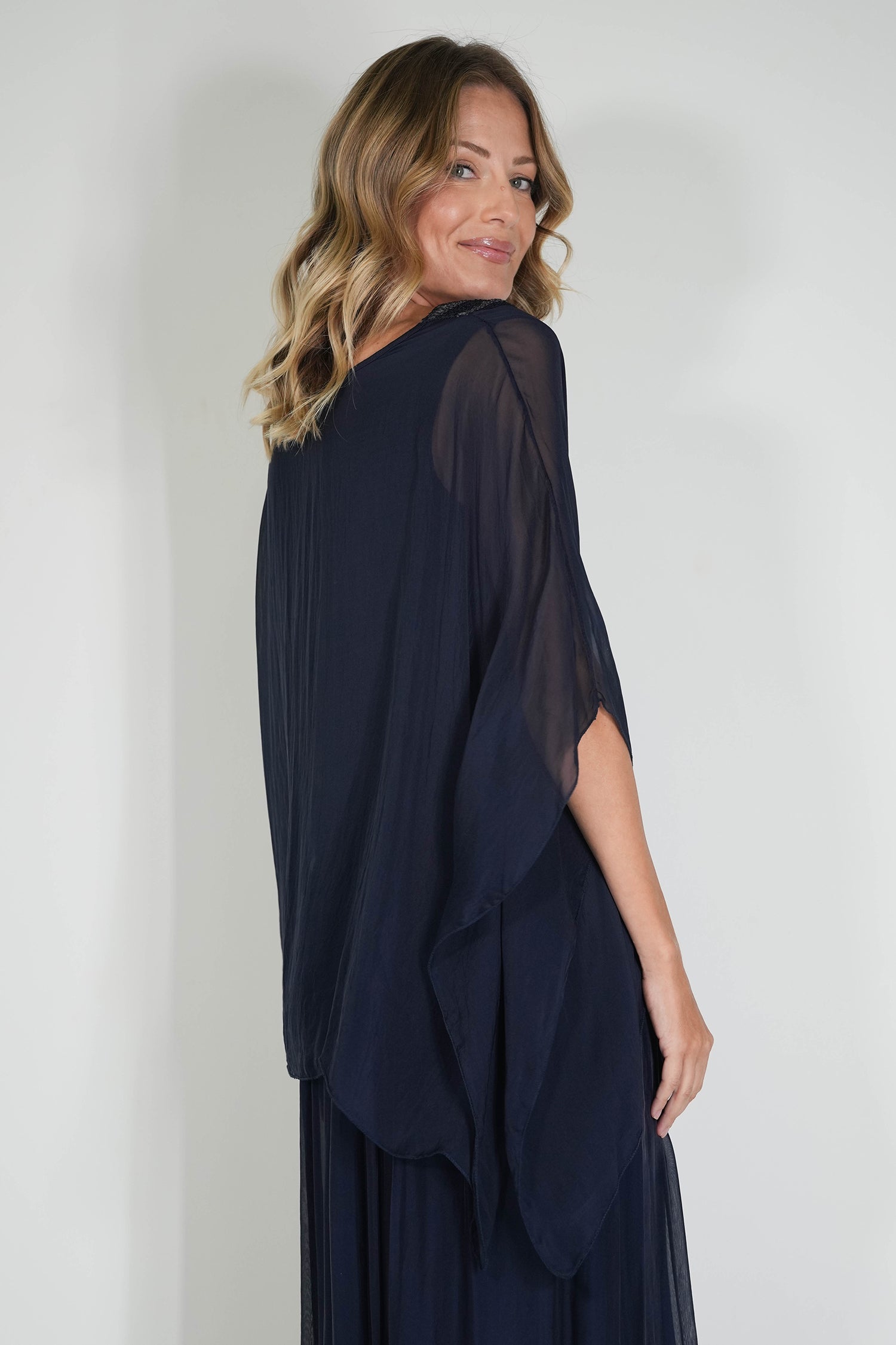 Ink V Sequin Silk Poncho
