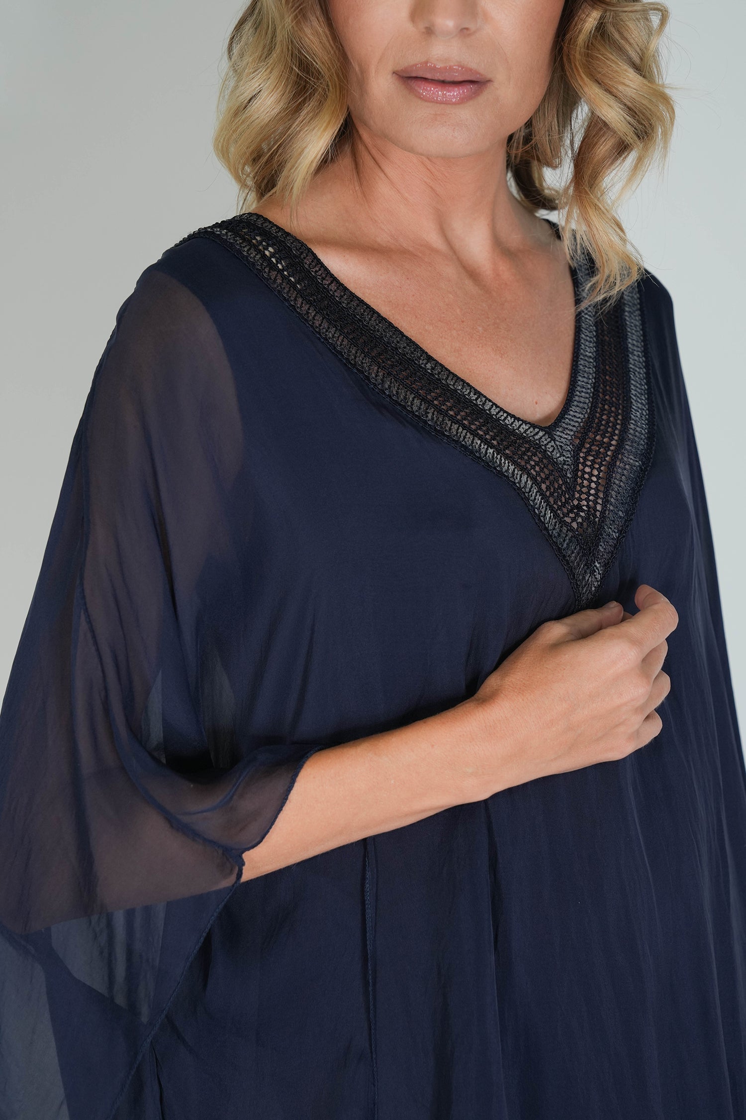Ink V Sequin Silk Poncho