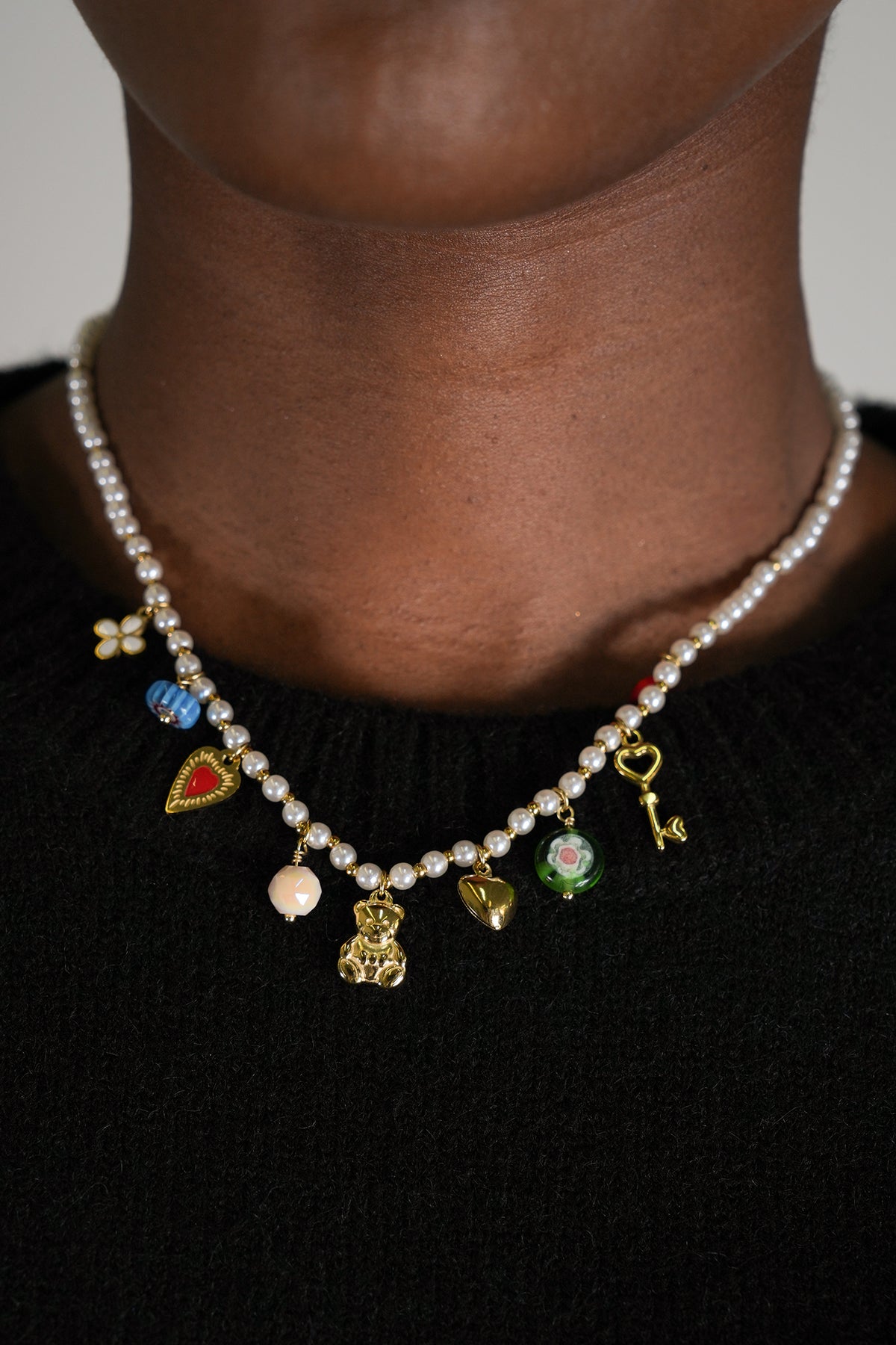 Pearl Teddy Charm Necklace