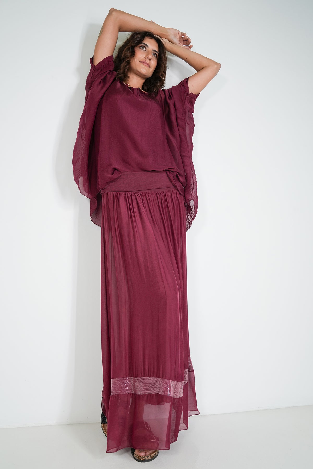 Burgundy Sequin Silk Skirt