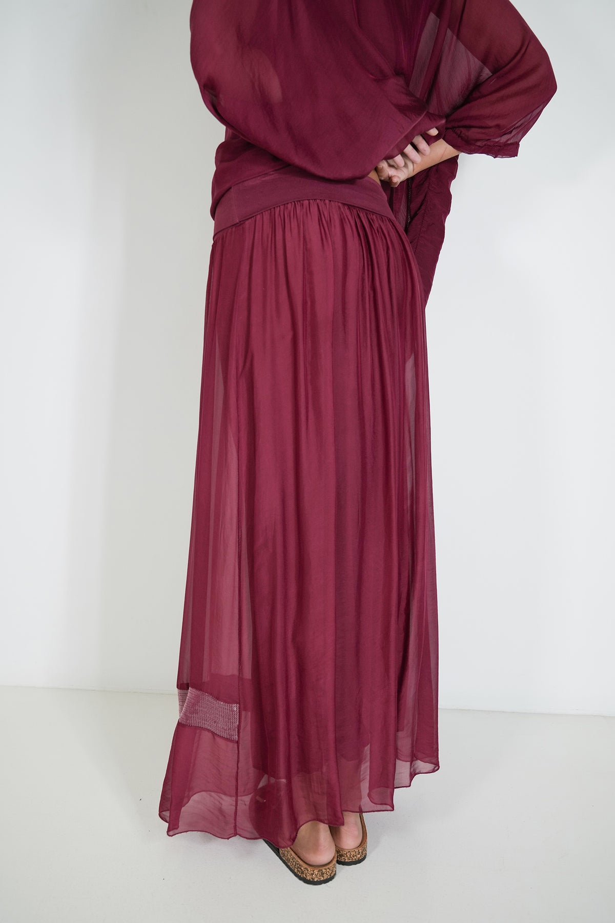 Burgundy Sequin Silk Skirt