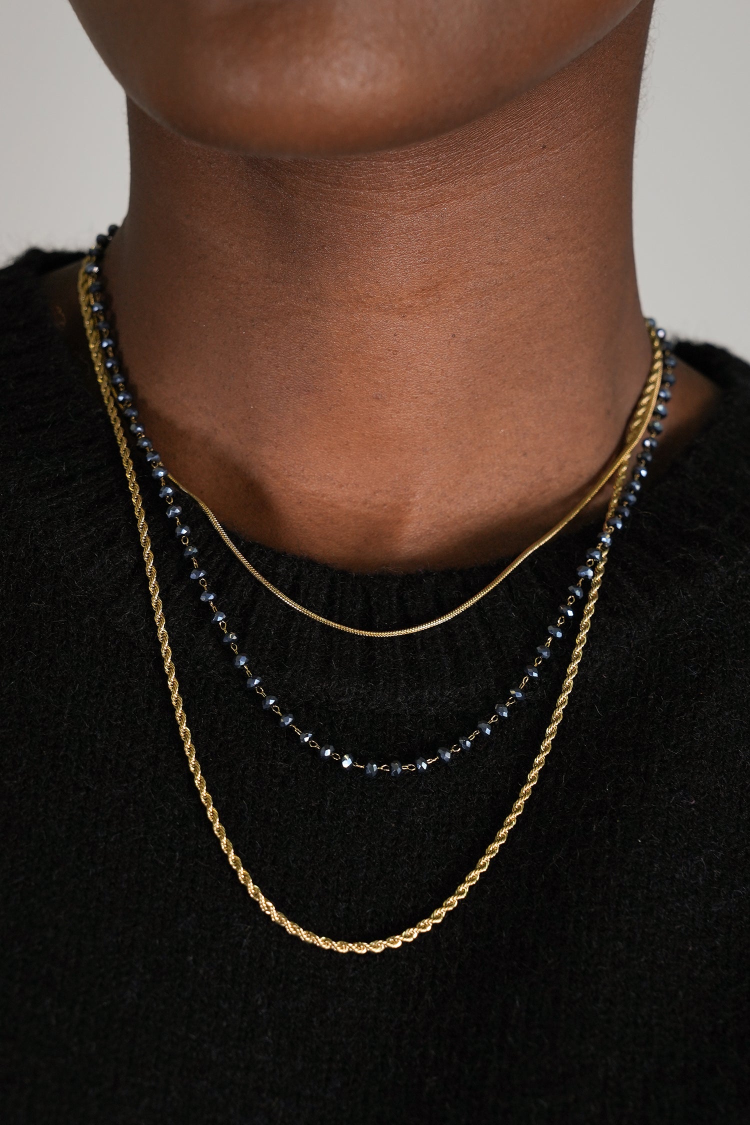Blue Beaded Three Stranded Necklace