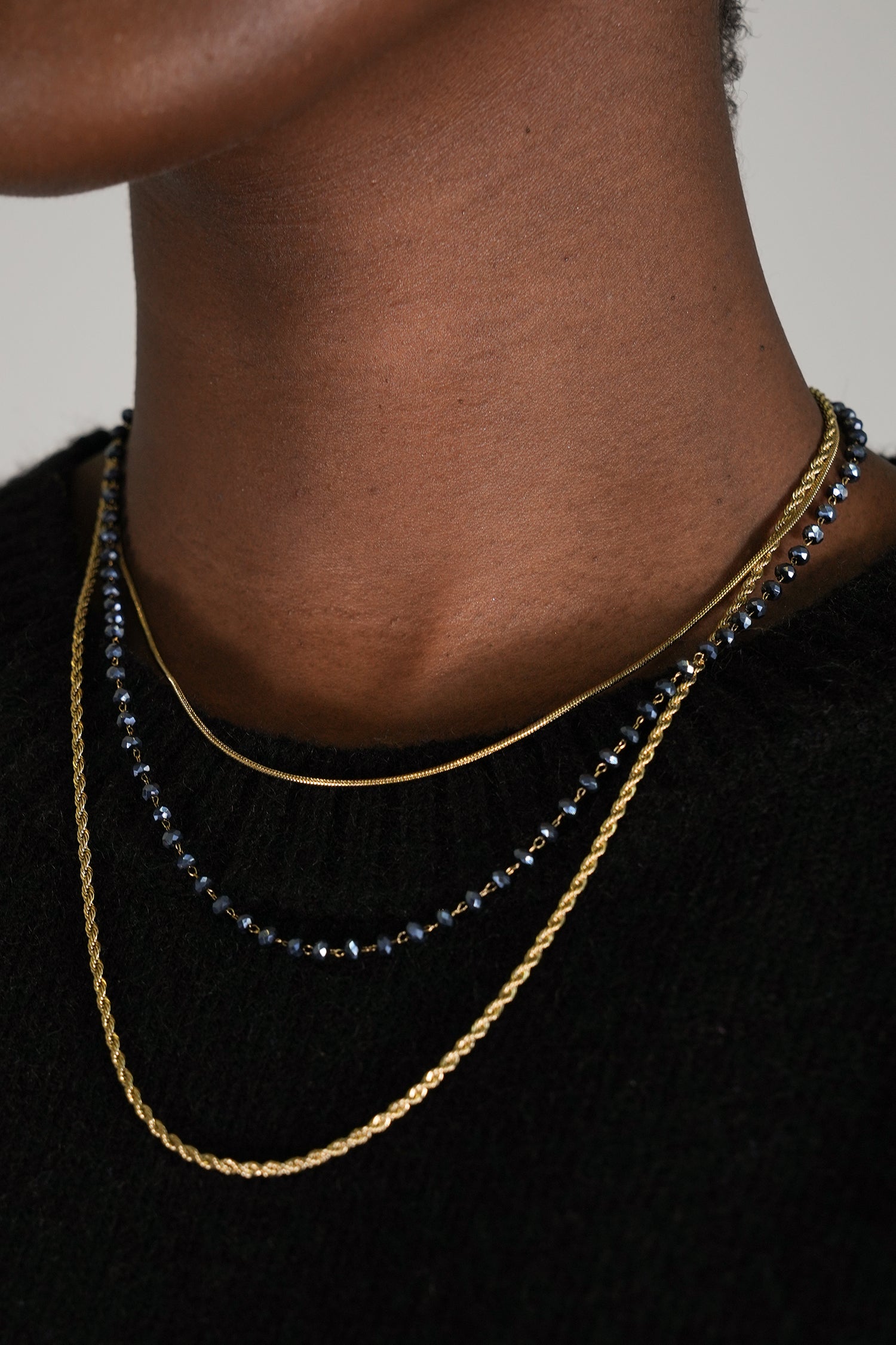 Blue Beaded Three Stranded Necklace