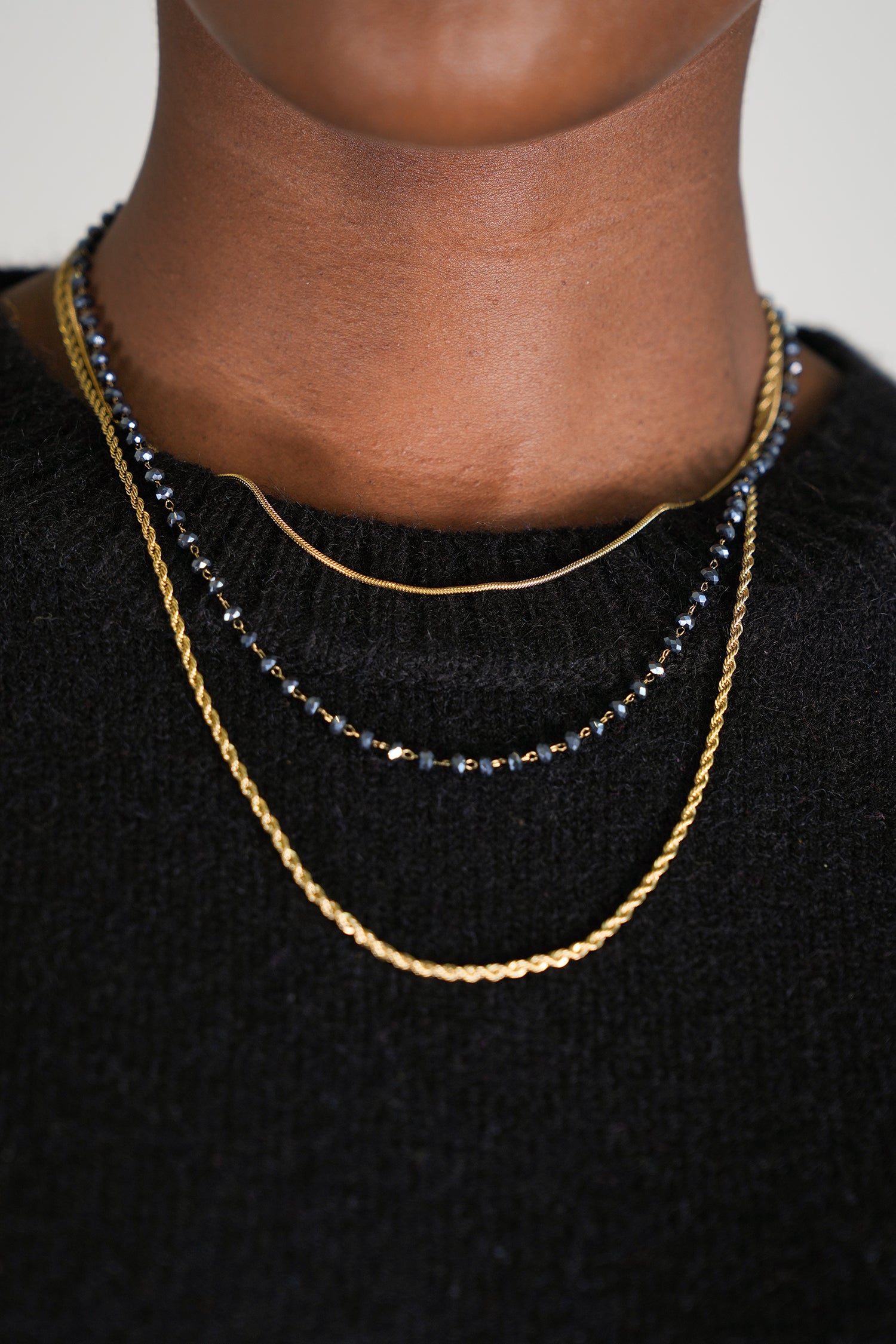 Blue Beaded Three Stranded Necklace