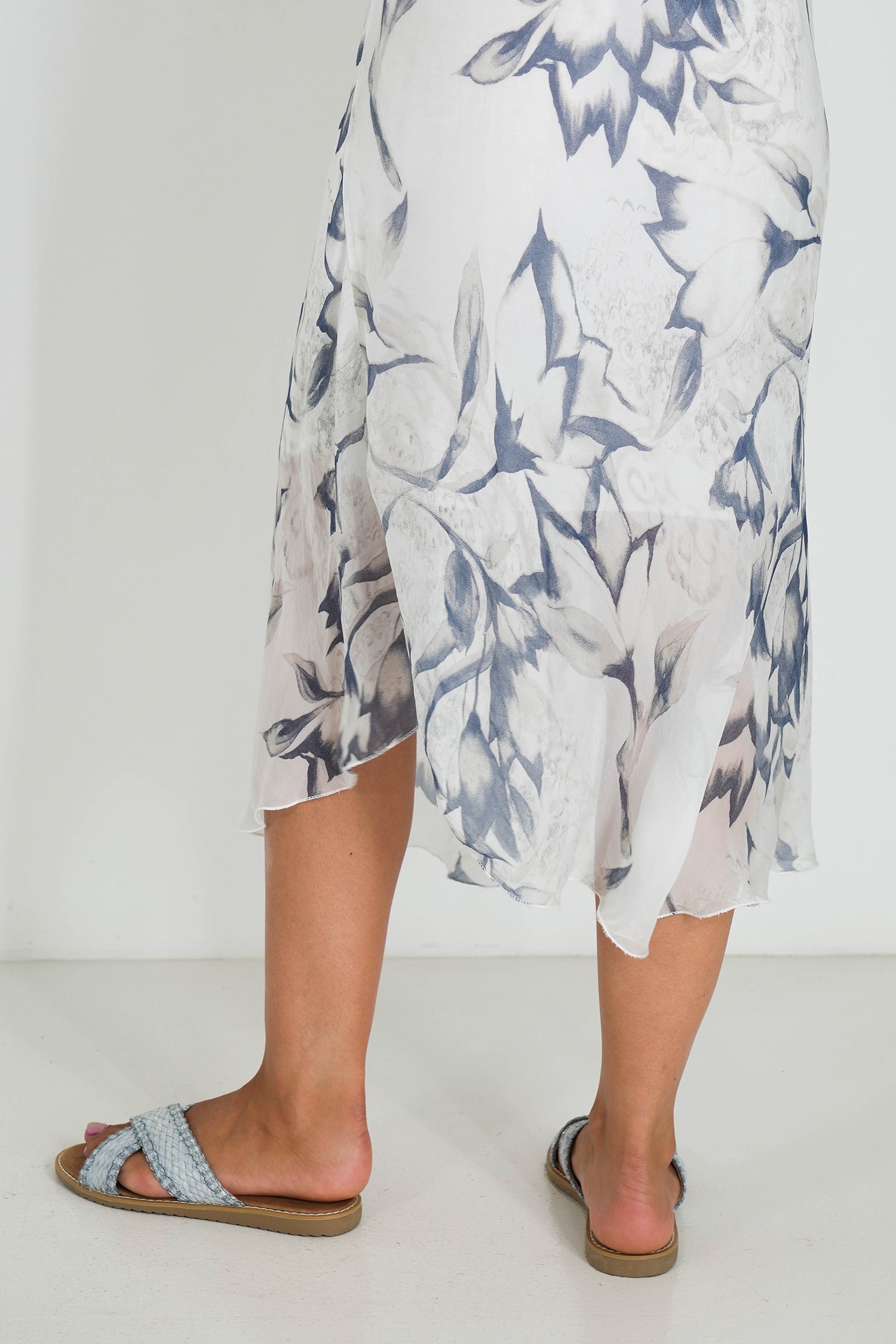 White Floral Silk Strap Dress