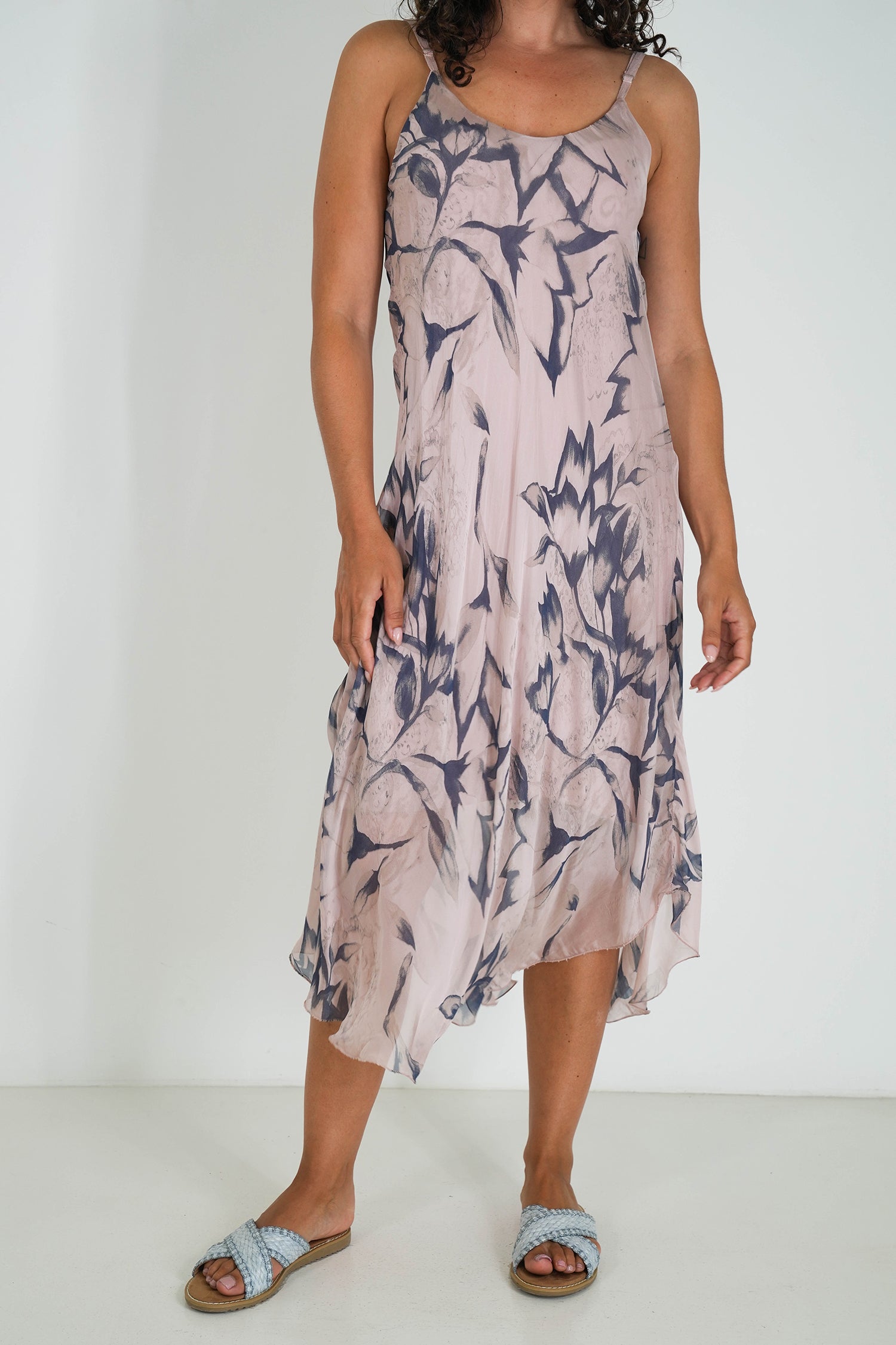 Blush Floral Silk Strap Dress