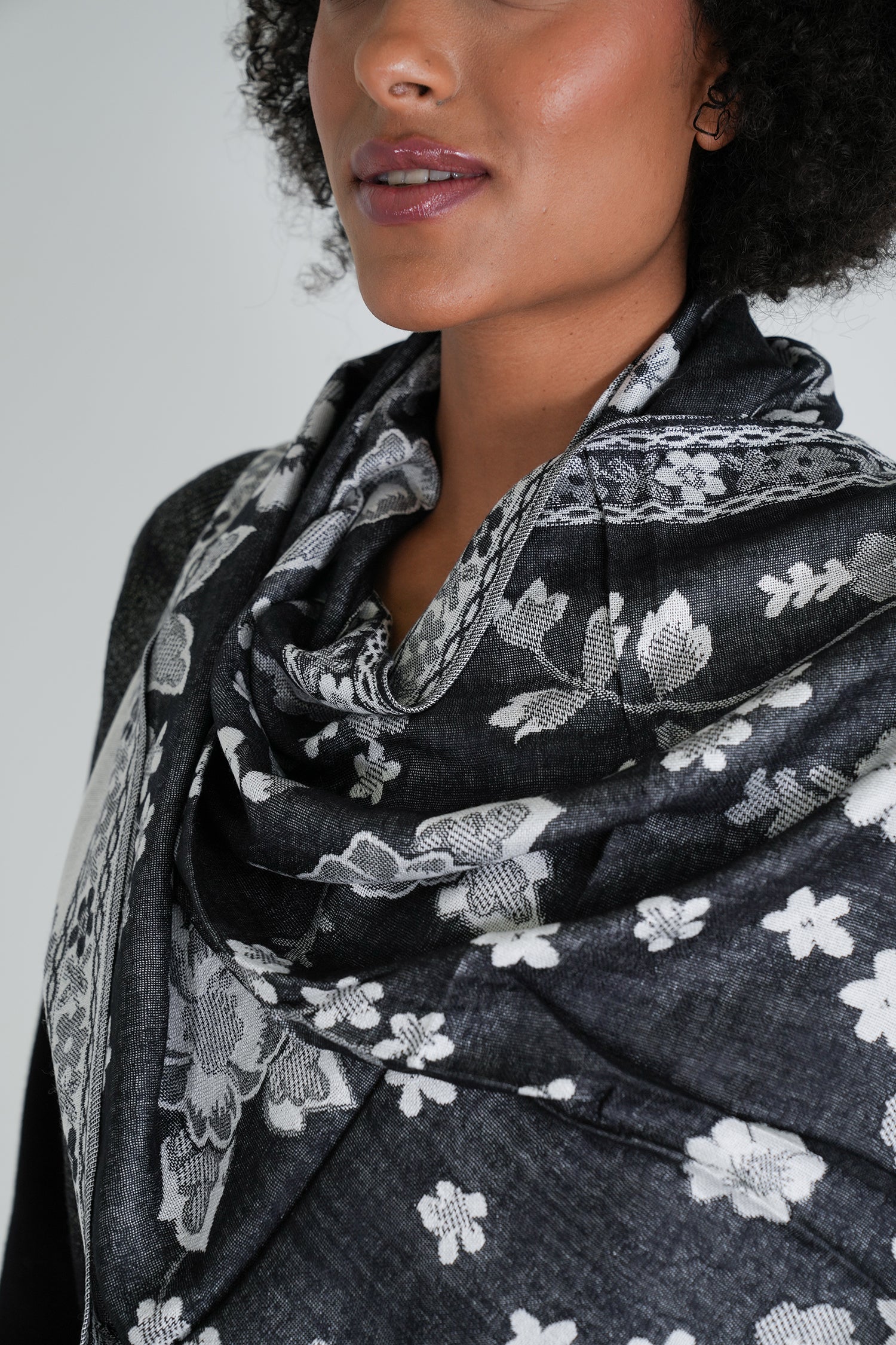 Black and White Floral Winter Scarf