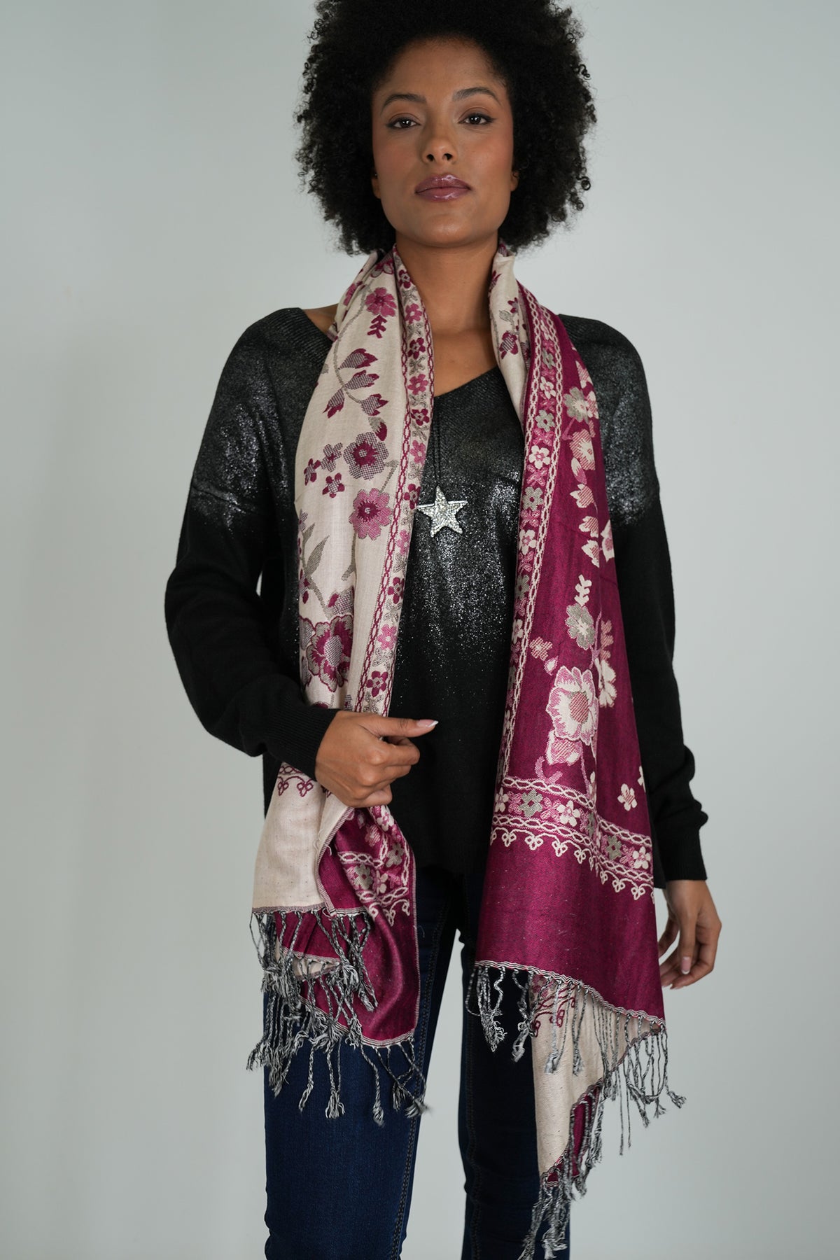Cerise Floral Winter Scarf