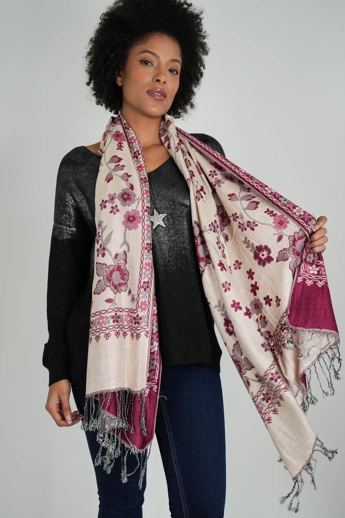 Cerise Floral Winter Scarf