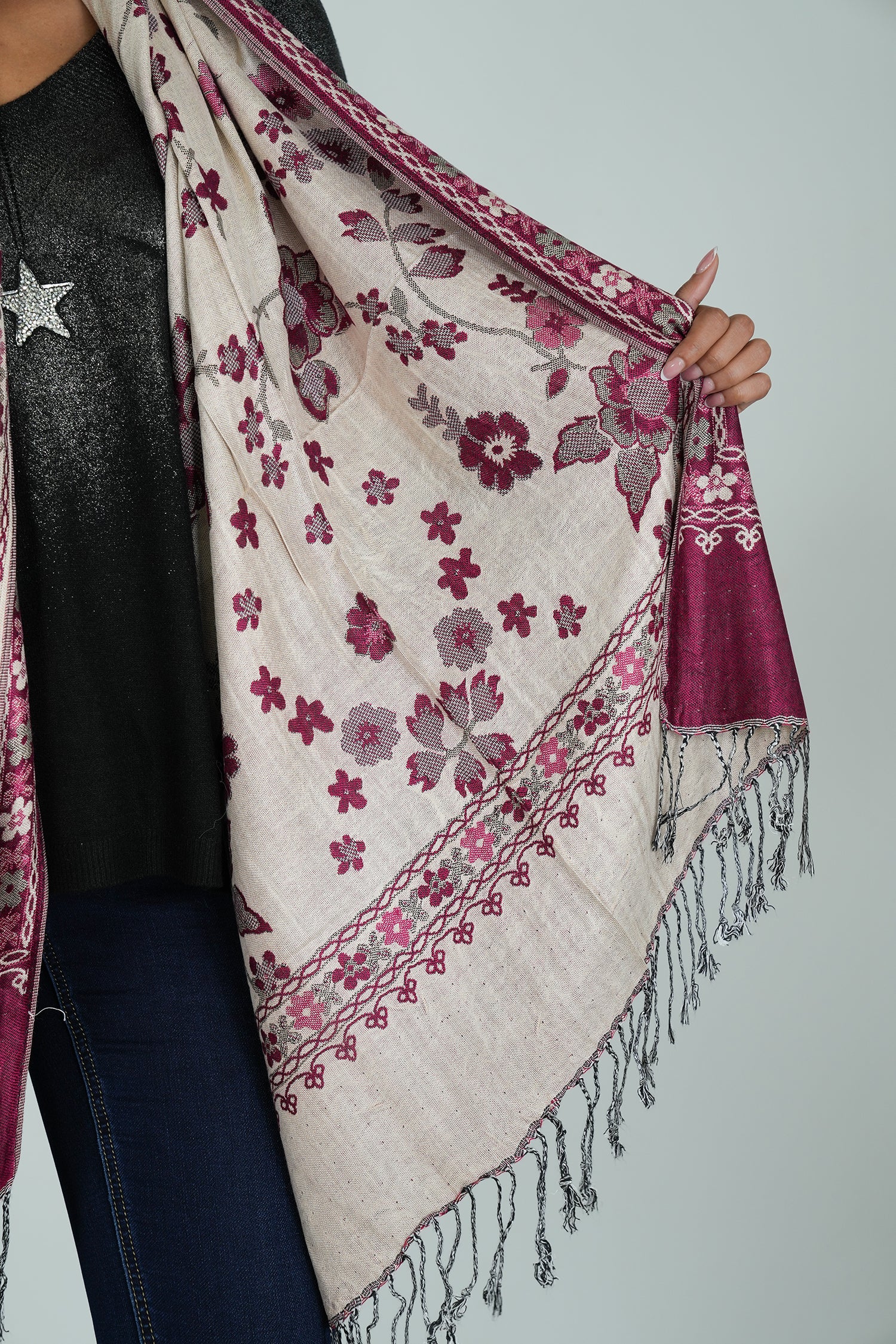 Cerise Floral Winter Scarf