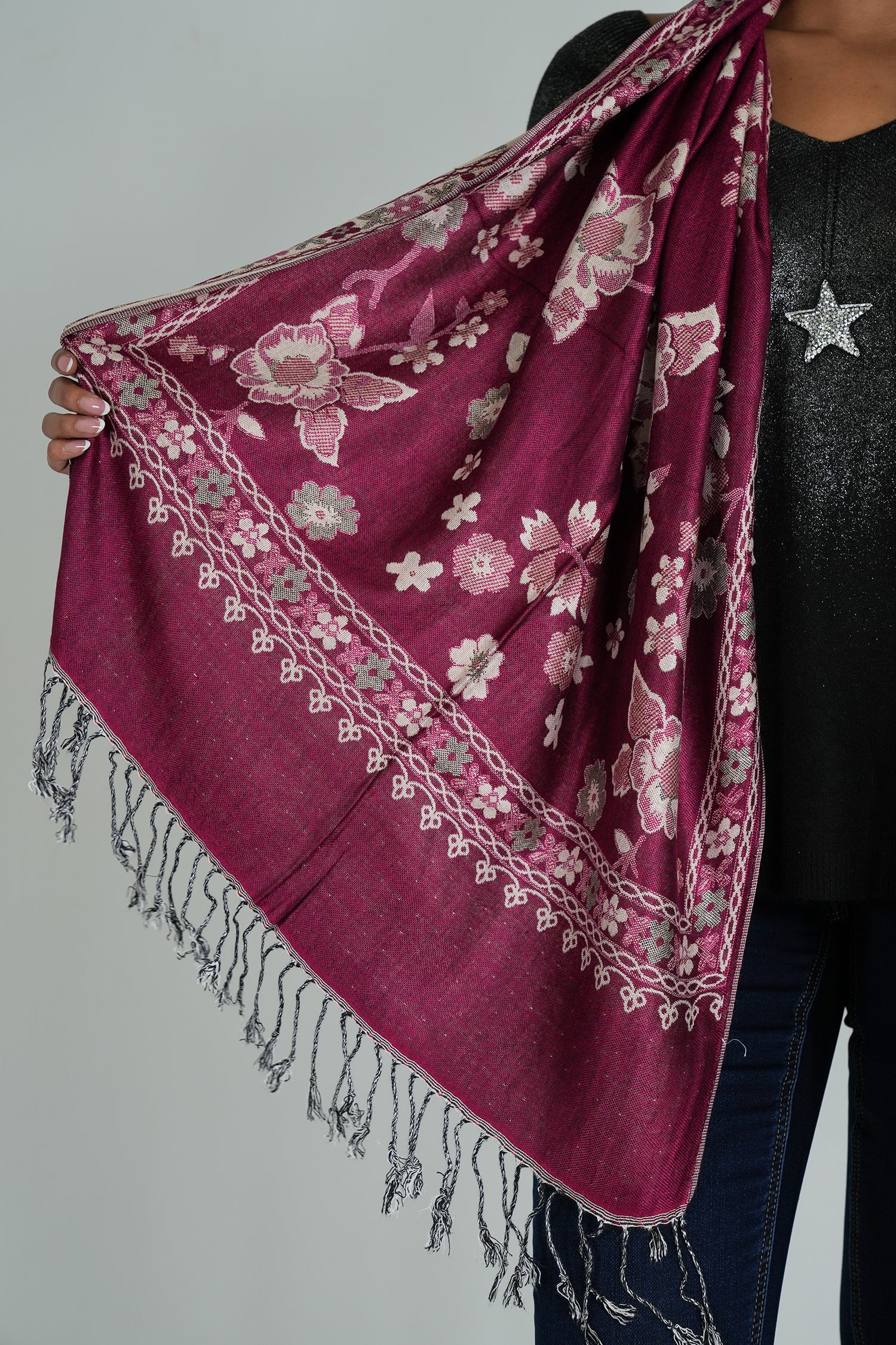 Cerise Floral Winter Scarf