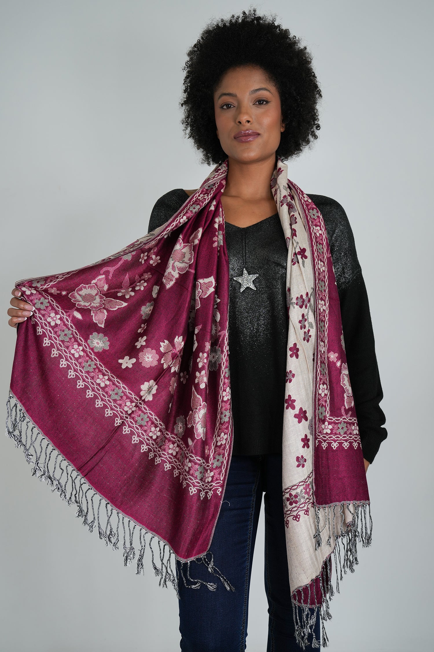 Cerise Floral Winter Scarf