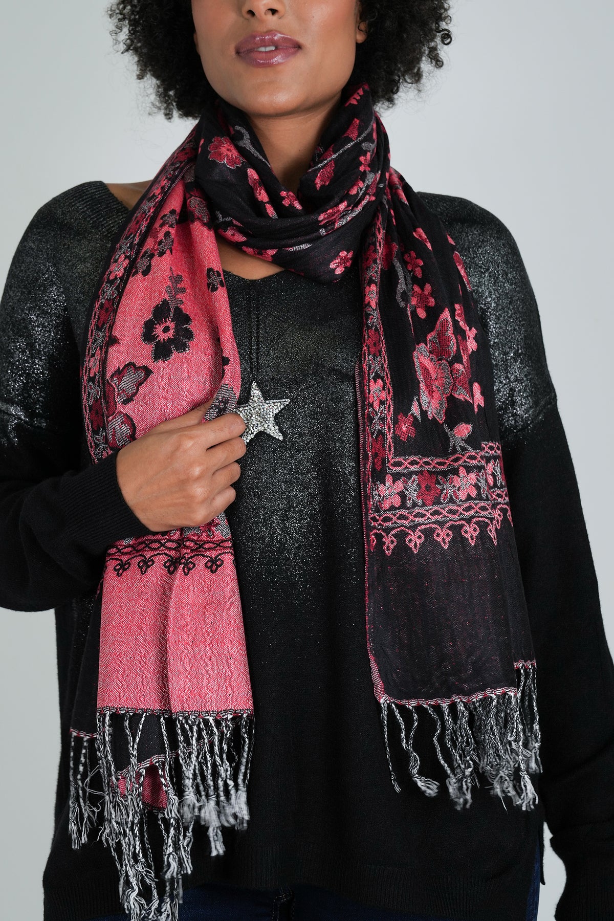 Black and Red Floral Winter Scarf