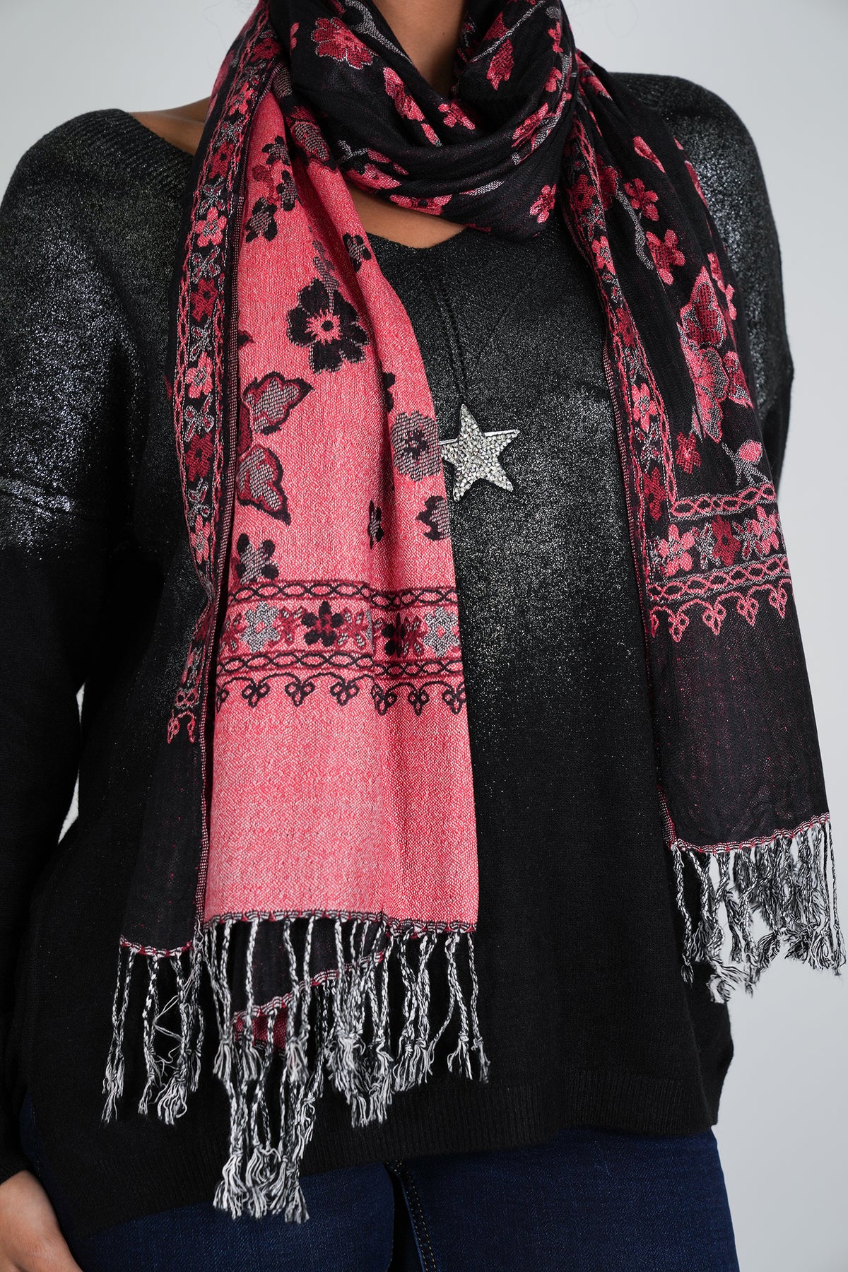 Black and Red Floral Winter Scarf