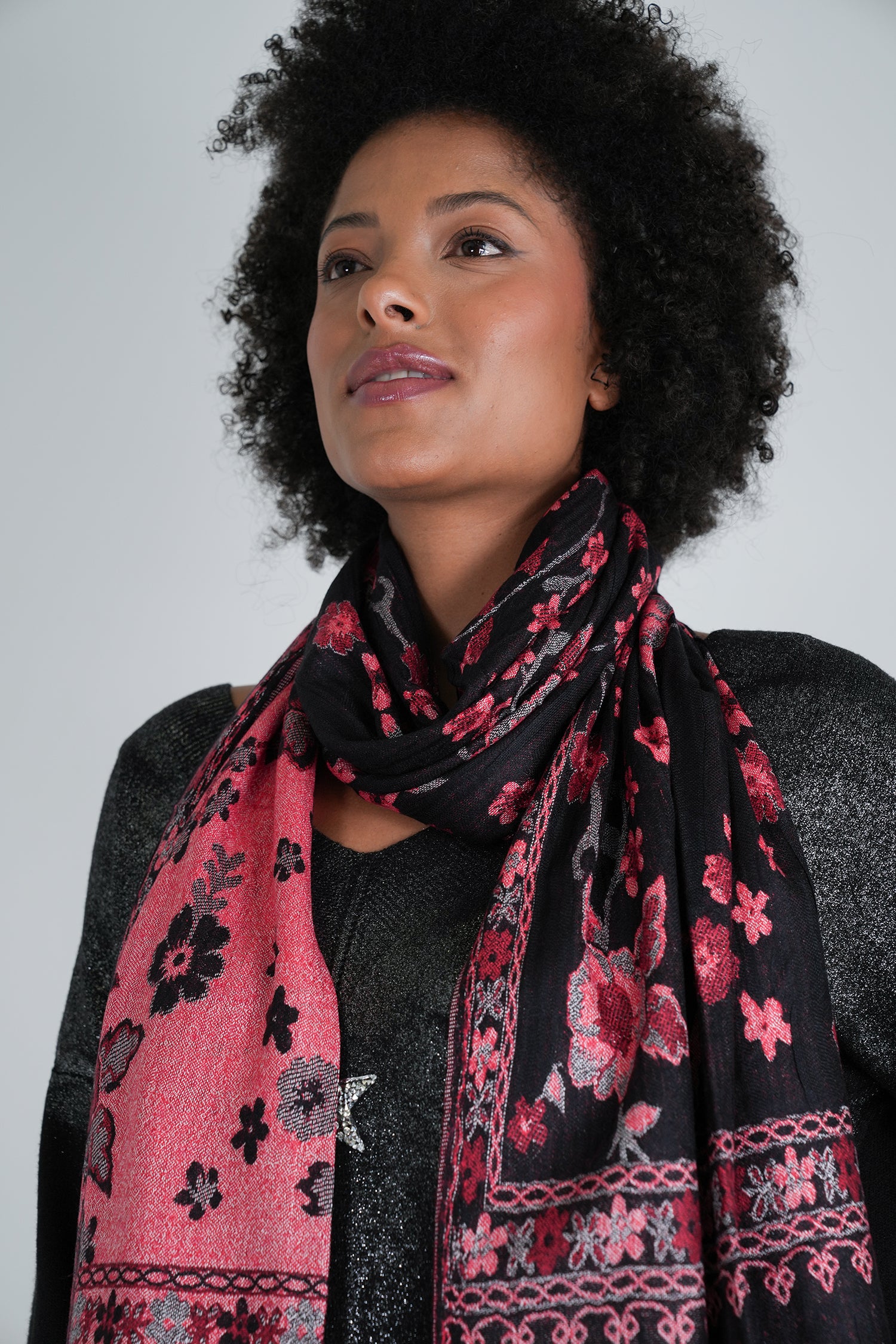 Black and Red Floral Winter Scarf