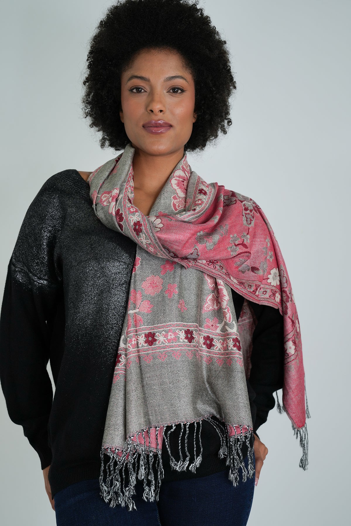 Grey Floral Winter Scarf