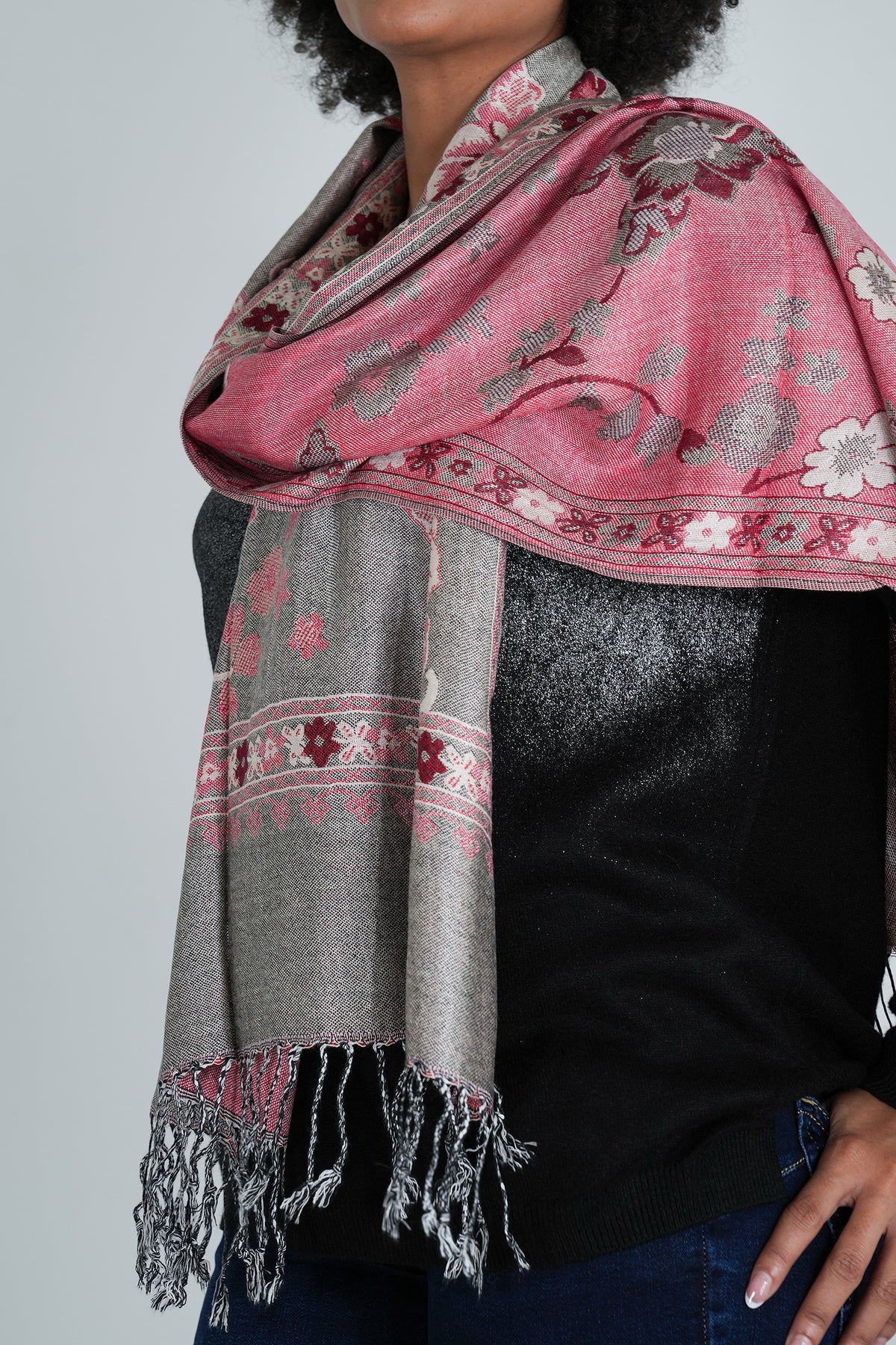 Grey Floral Winter Scarf