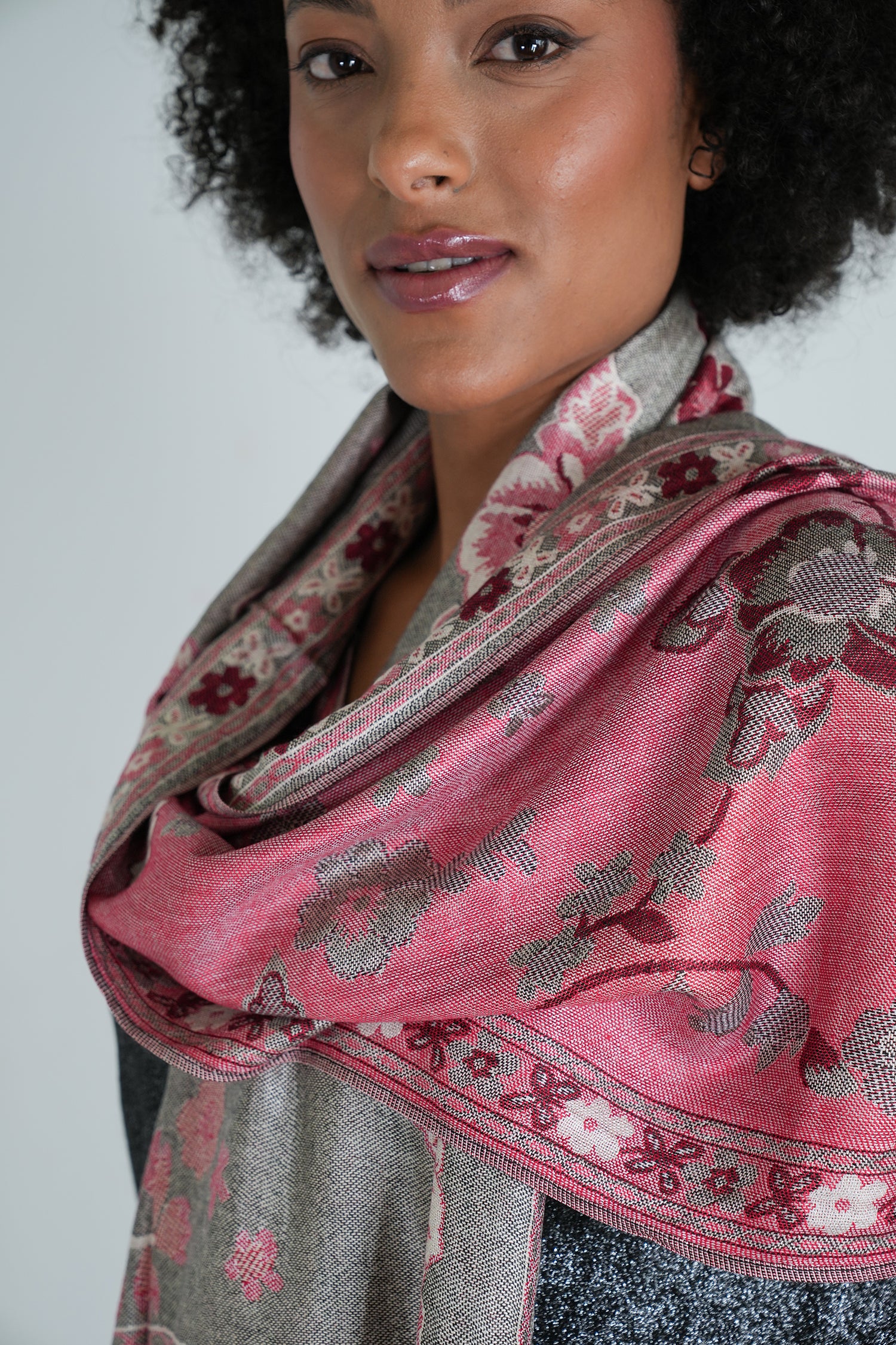 Grey Floral Winter Scarf
