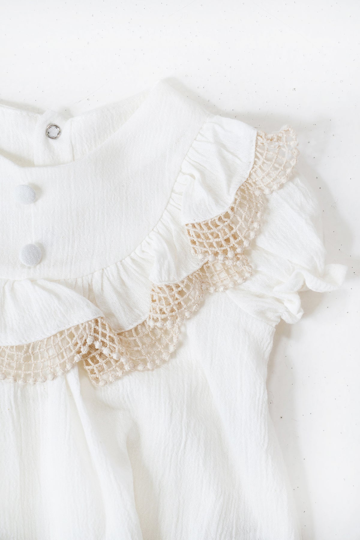 Cream Sally Set close-up of frill collar and trim detail