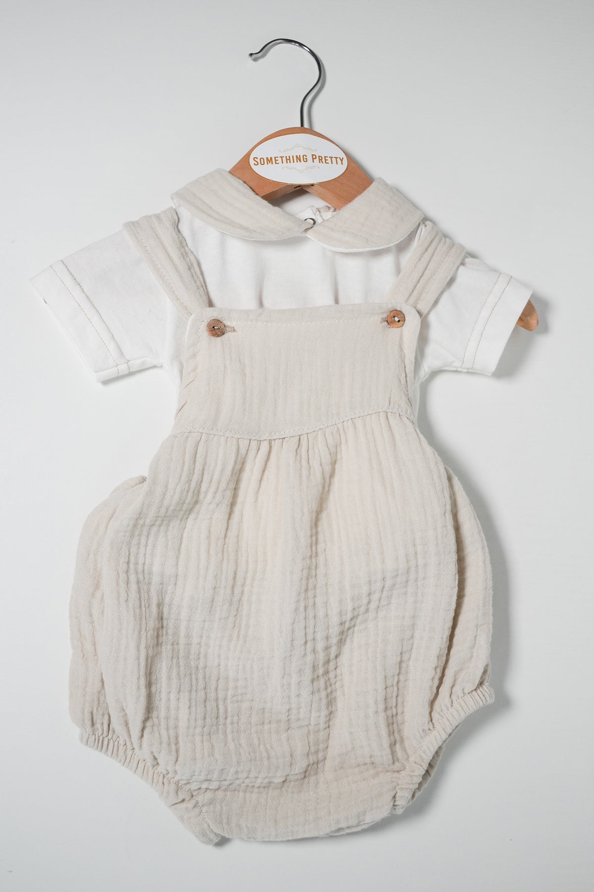 Beige Dungaree Romper Set