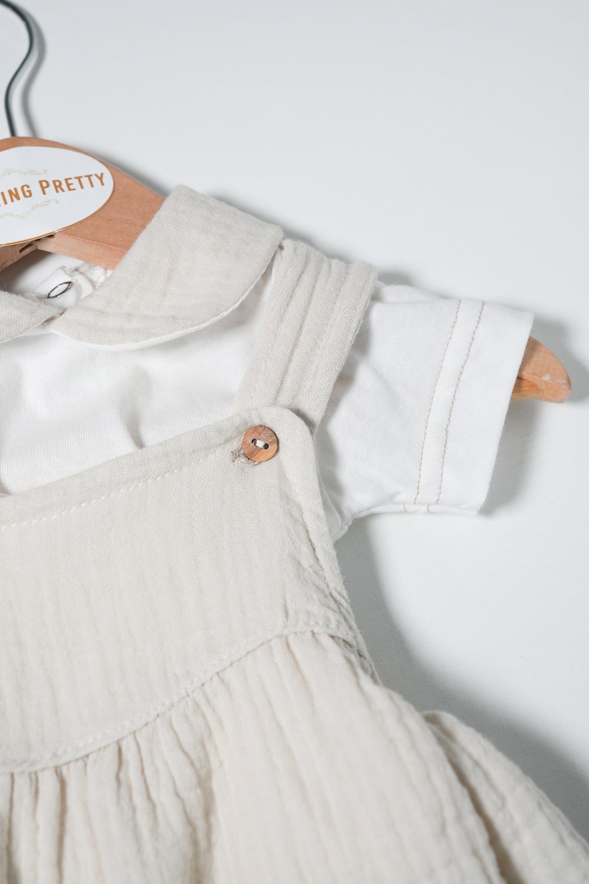 Beige Dungaree Romper Set