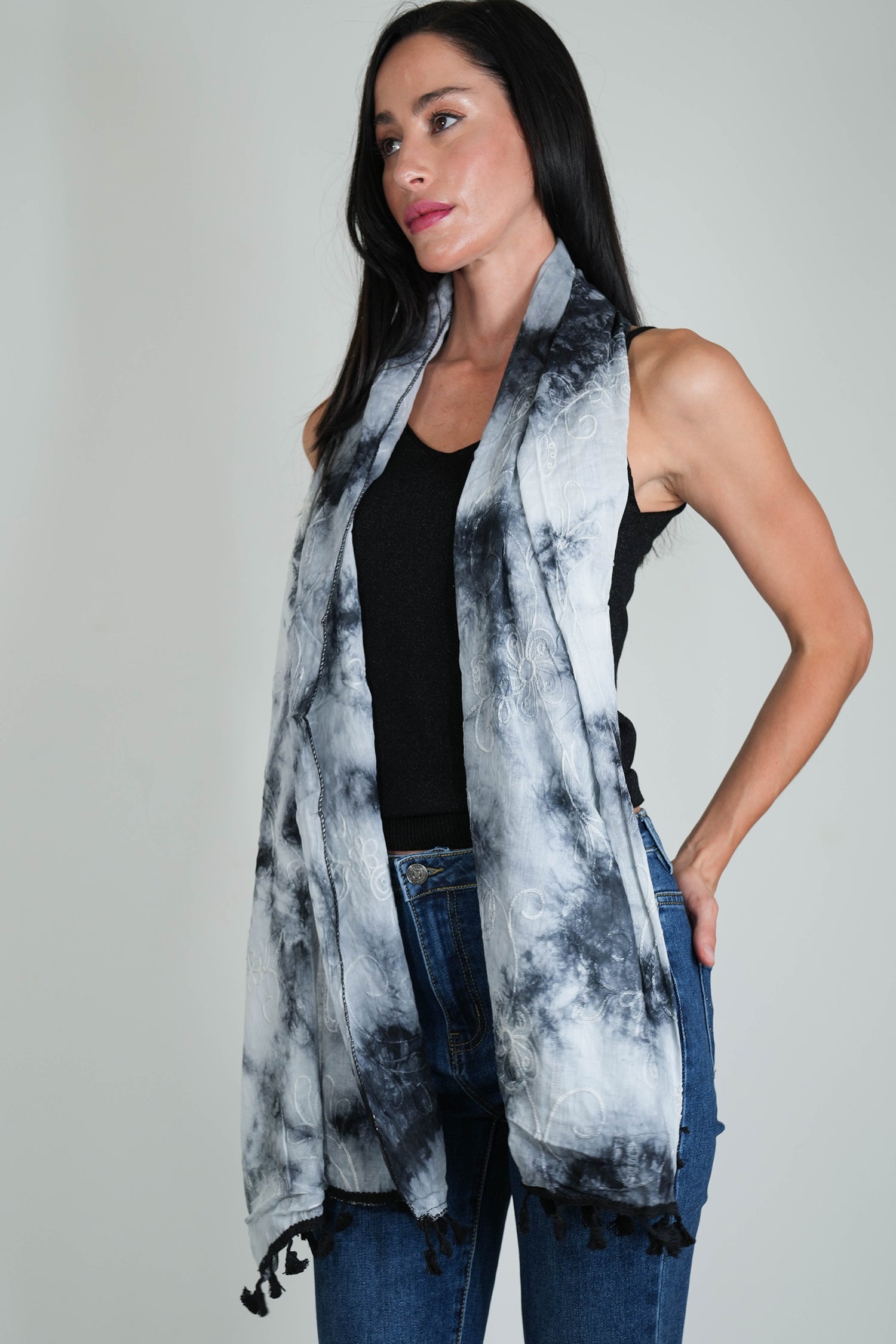 Black Embroidered Scarf