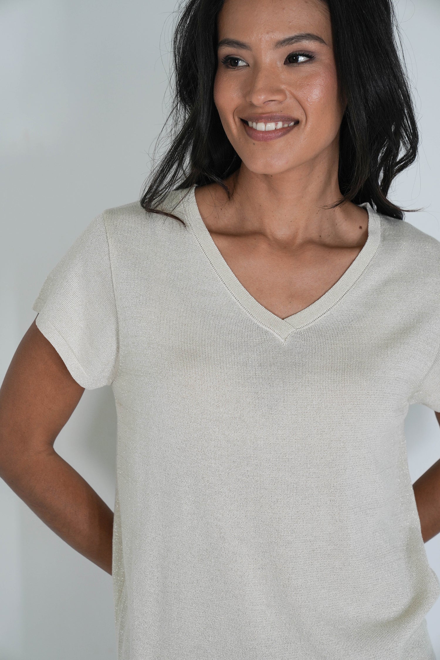 Gold Shimmer V Neck Top