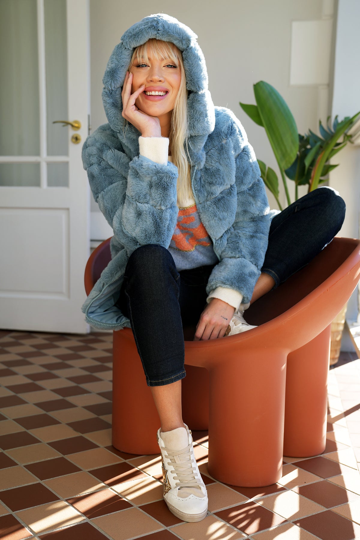 Blue Faux Fur Coat